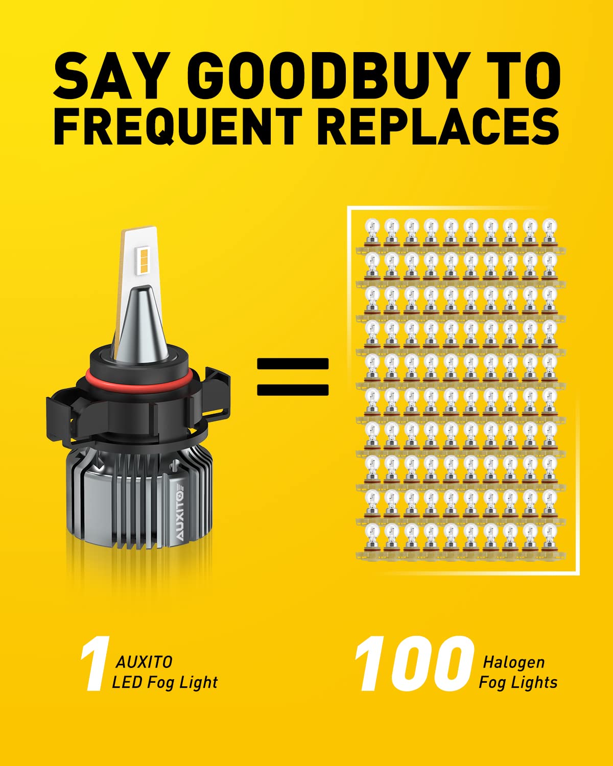 Auxito 5202 Led Fog Light Bulbs Yellow Amber 3000K, 400% Brighter 6000 Lumens 30W High Power, 5201 Ps24W Ps19W 9009 12086 Fog La