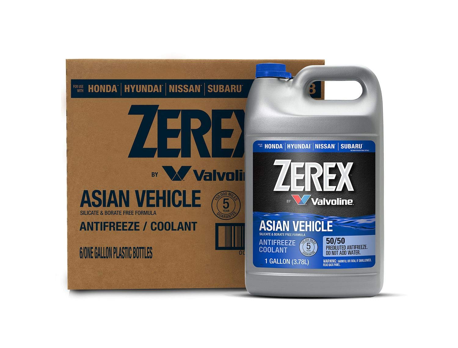 Zerex Asian Vehicle Blue Silicate and Borate Free 50/50 Prediluted Ready-to-Use Antifreeze/Coolant 1 GA, Case of 6