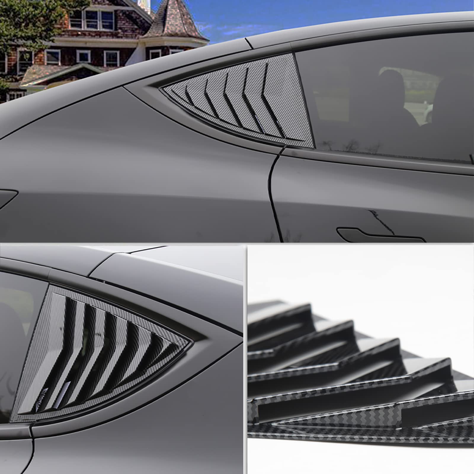 Yhcdsea For Model Y Side Window Louver Cover Sport Style For Tesla Model Y 2021 2022 2023 2024 Accessories (Glossy Carbon Fiber