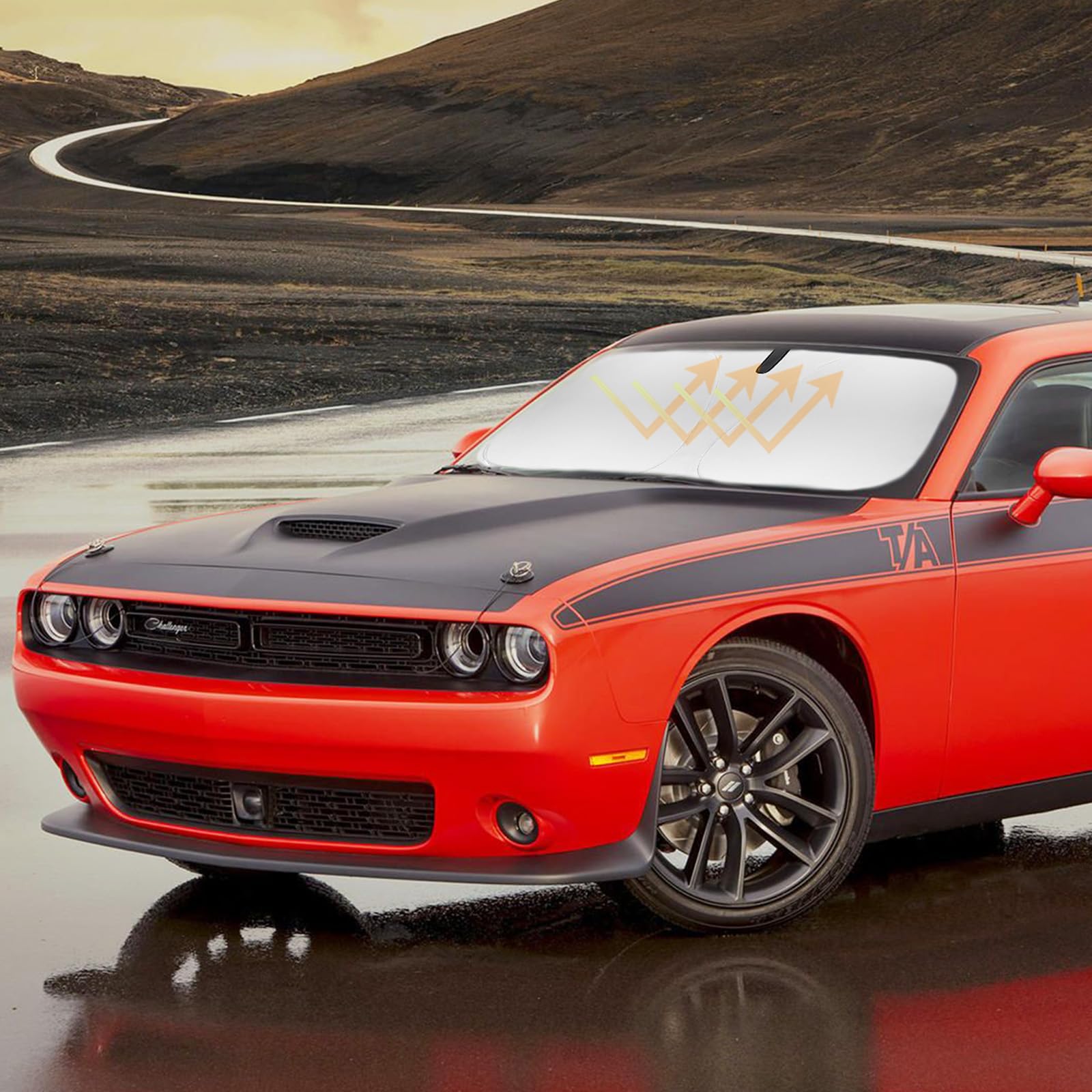 Sunshade For Challenger Windshield Sun Shade For 2015-2023 2024 2025 Dodge Challenger Coupe,Rt Srt Hellcat Sxt Redeye,Gt Se Ta S