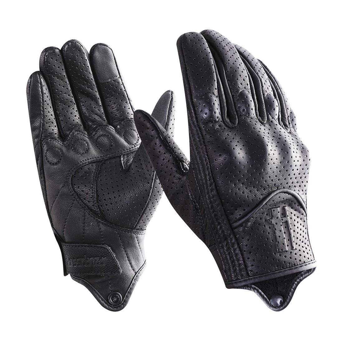 Harssidanzar Motorcycle Gloves For Men Touchscreen Perforated For Summer Riding Gm028, Black(Perforated Upgrade), Size Medium
