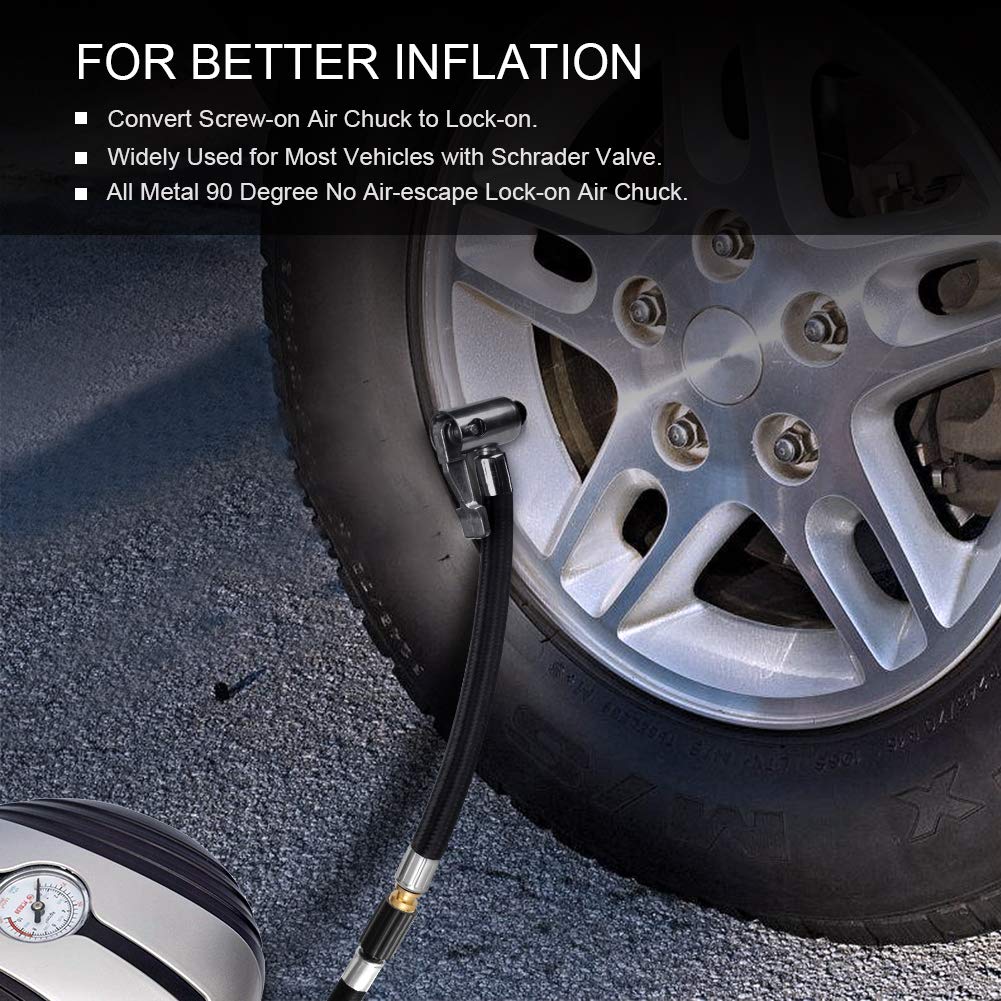 Lumiteco Tire Inflator Hose Adapter For Twist On Convert To Lock On Connection, With All Metal Lock On Air Chuck And Air Hose An