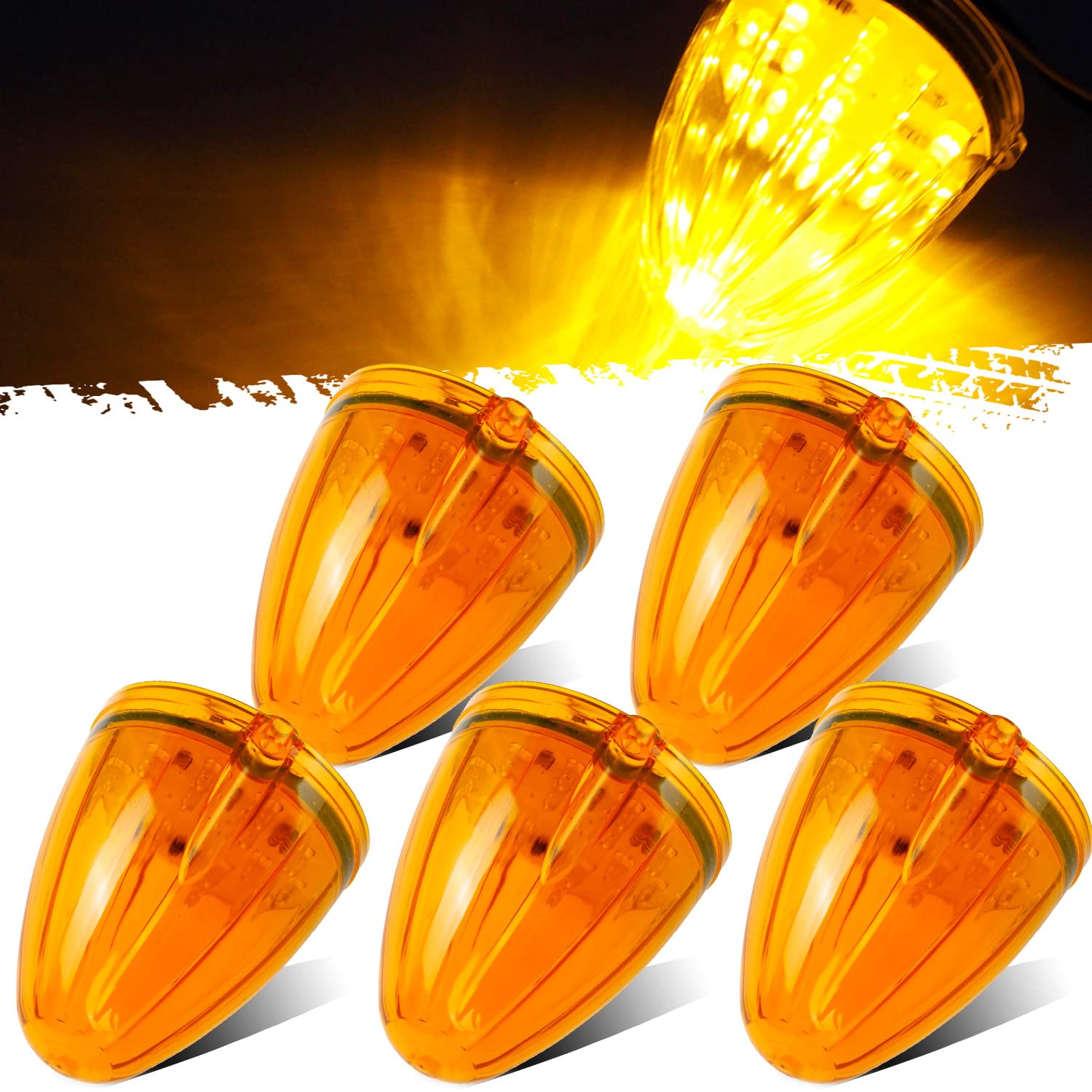 Partsam 5Pcs 17Led Amber Cab Marker Top Roof Running Light Led Light Replacement For Kenworth Peterbilt Freightliner Mack Heavy 