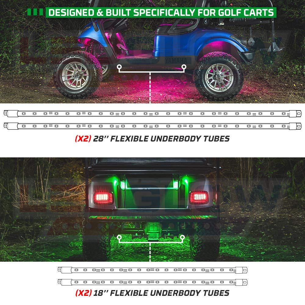 LEDGlow 12pc Million Color LED 4-Seater Golf Cart Underglow Accent Neon Lighting Kit with Wheel Well & Interior Lights for EZGO