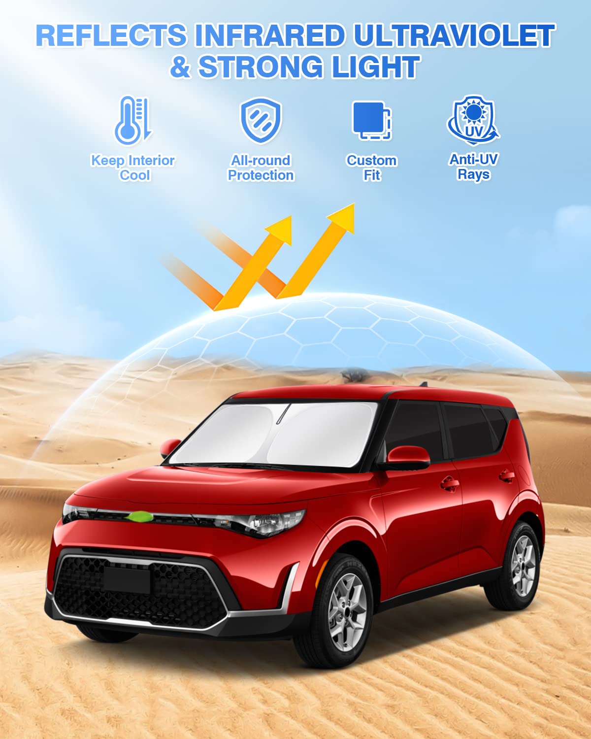 Canvcle Window Shades for Kia Soul 2020-2025, Black 6PCS, Polyester Windshield Sun Shade & Privacy Protection