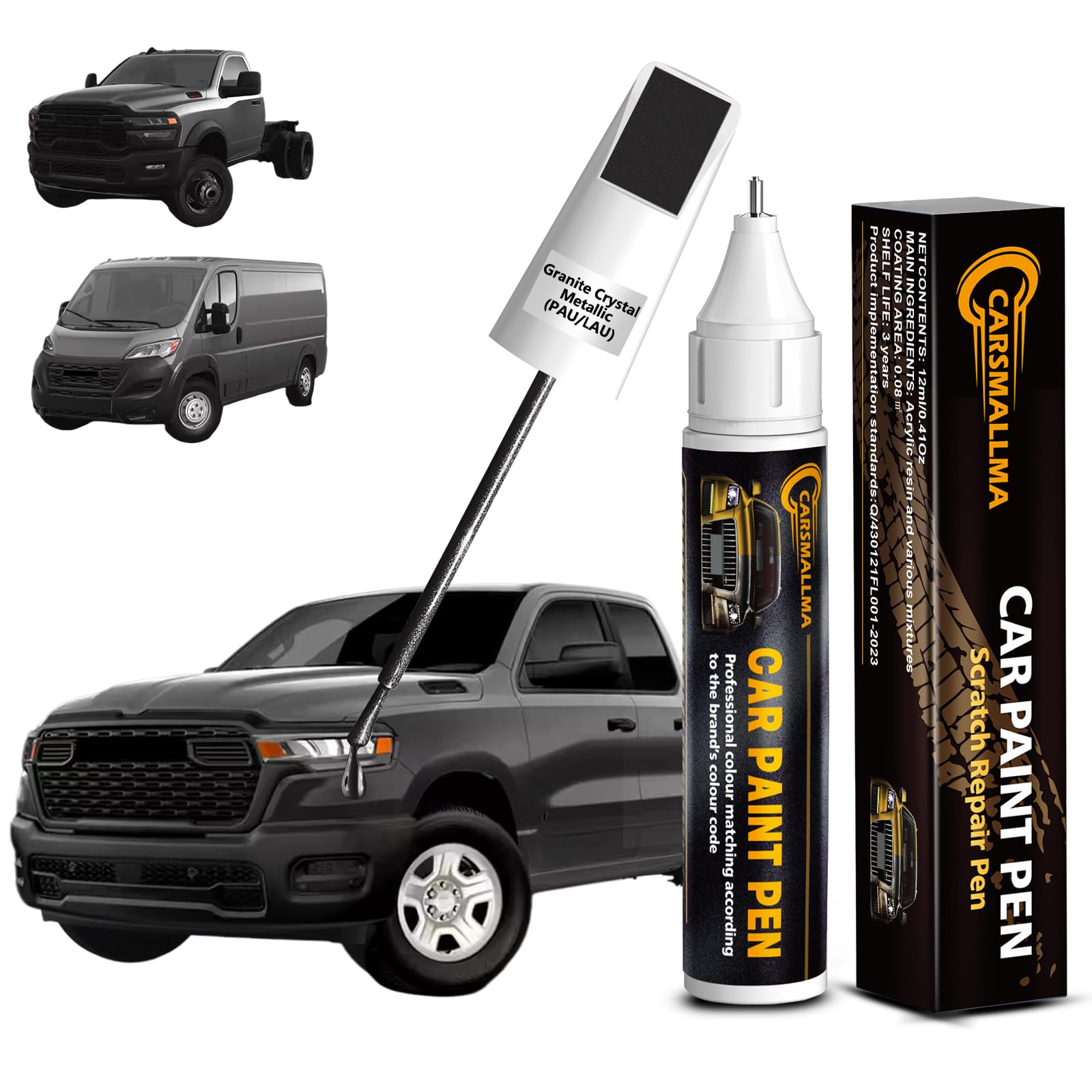 carsmallma Granite Crystal Metallic(PAU/LAU) Car Touch Up Paint for Ram, Color Accurate Car Paint Scratch Repair Pen Kit Quick &