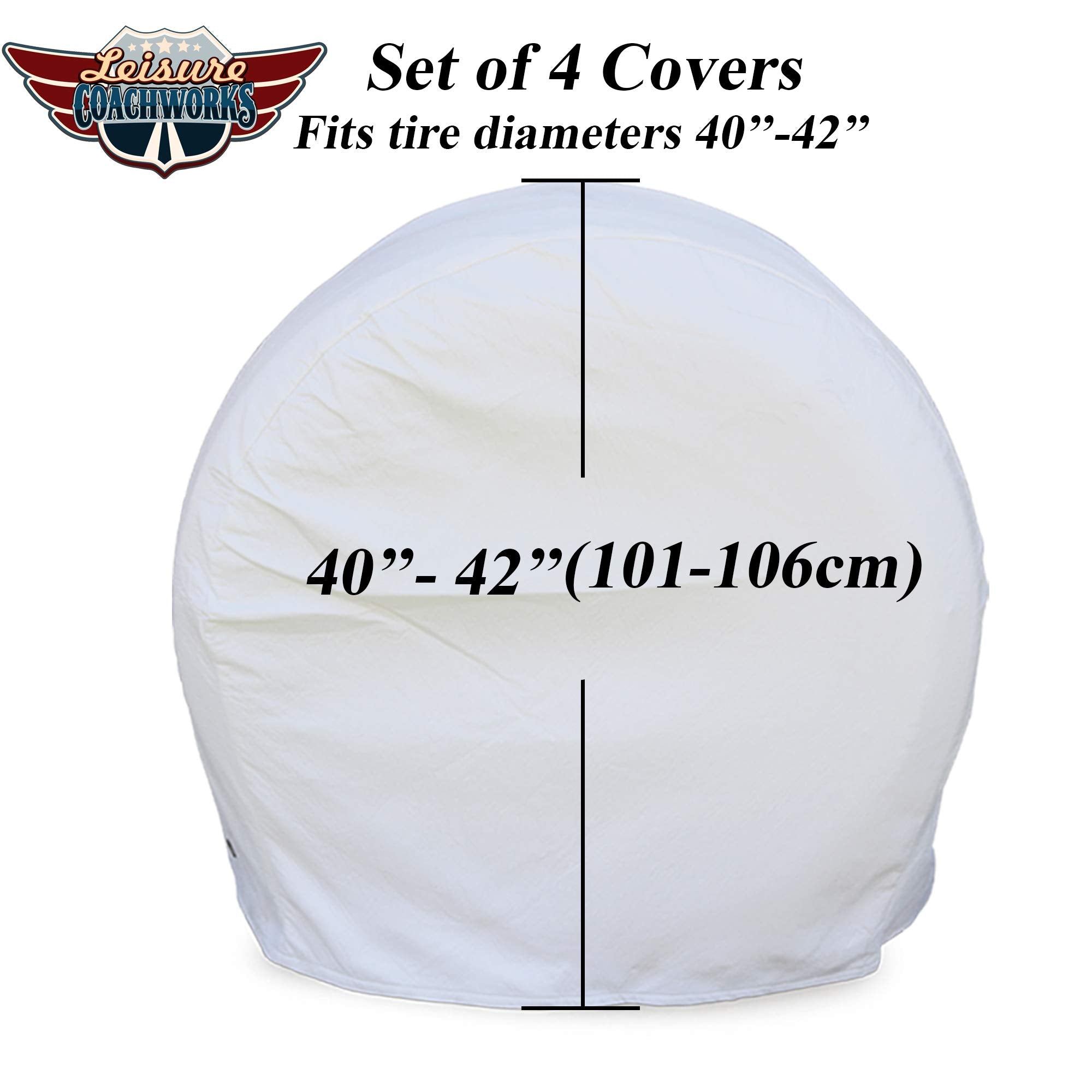 Leisure Coachworks RV Tire Covers Set of 4, Waterproof Soft Vinyl, Fits 40"-42" Tires, White