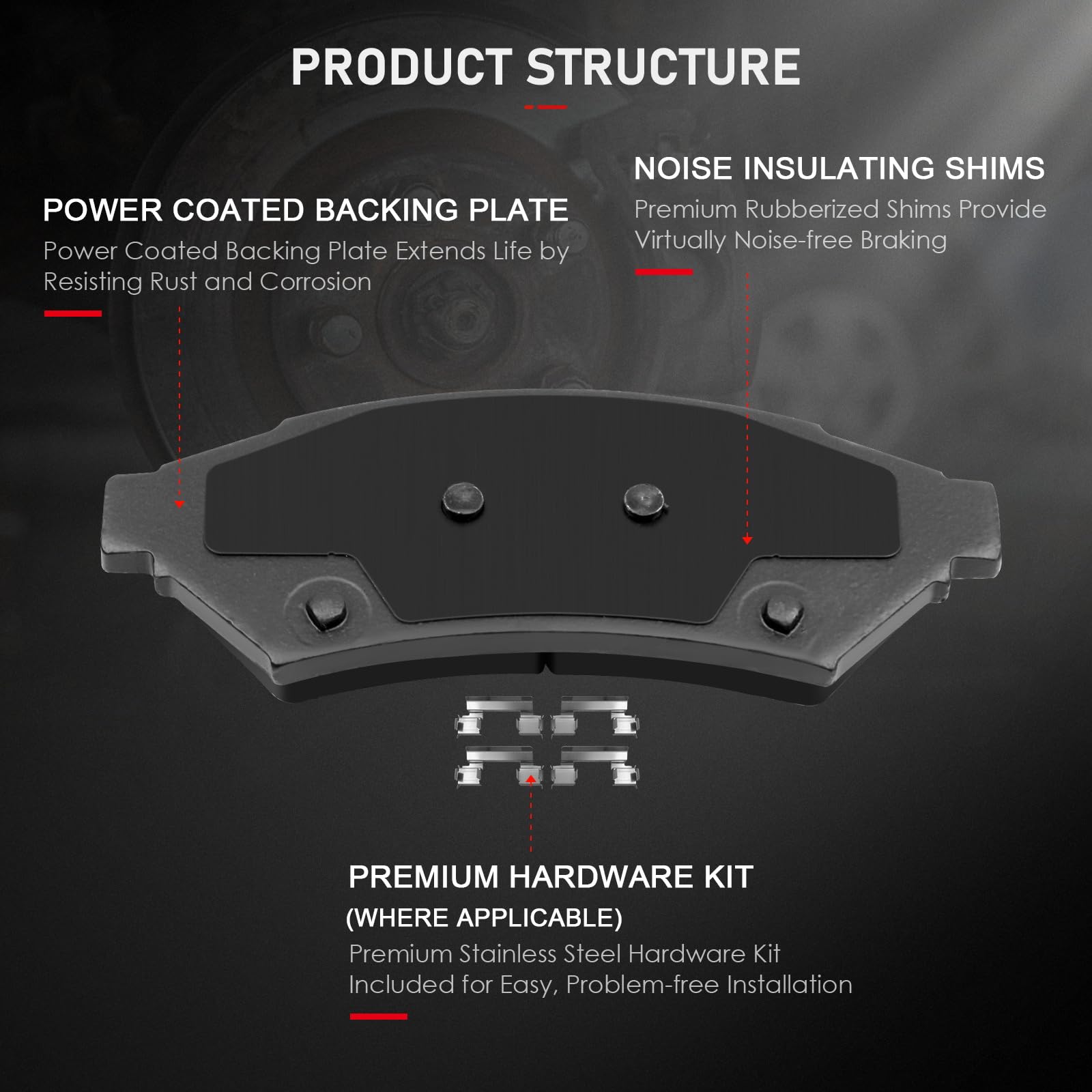 Cciyu D1075 D999 Front & Rear Disc Brake Pads Kit For Buick Allure 2005-2009,For Buick Lacrosse 2005-2009,For Pontiac Grand Prix