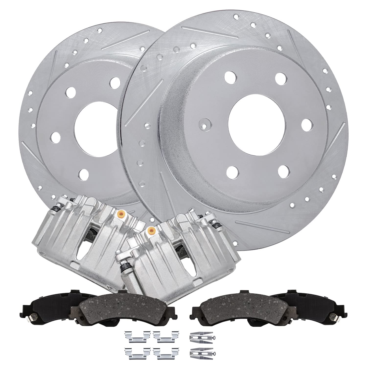 Detroit Axle - REAR Brake Kit for Chevy GMC Silverado Sierra Suburban Avalanche 1500 Tahoe Yukon Escalade Drilled Slotted Disc B