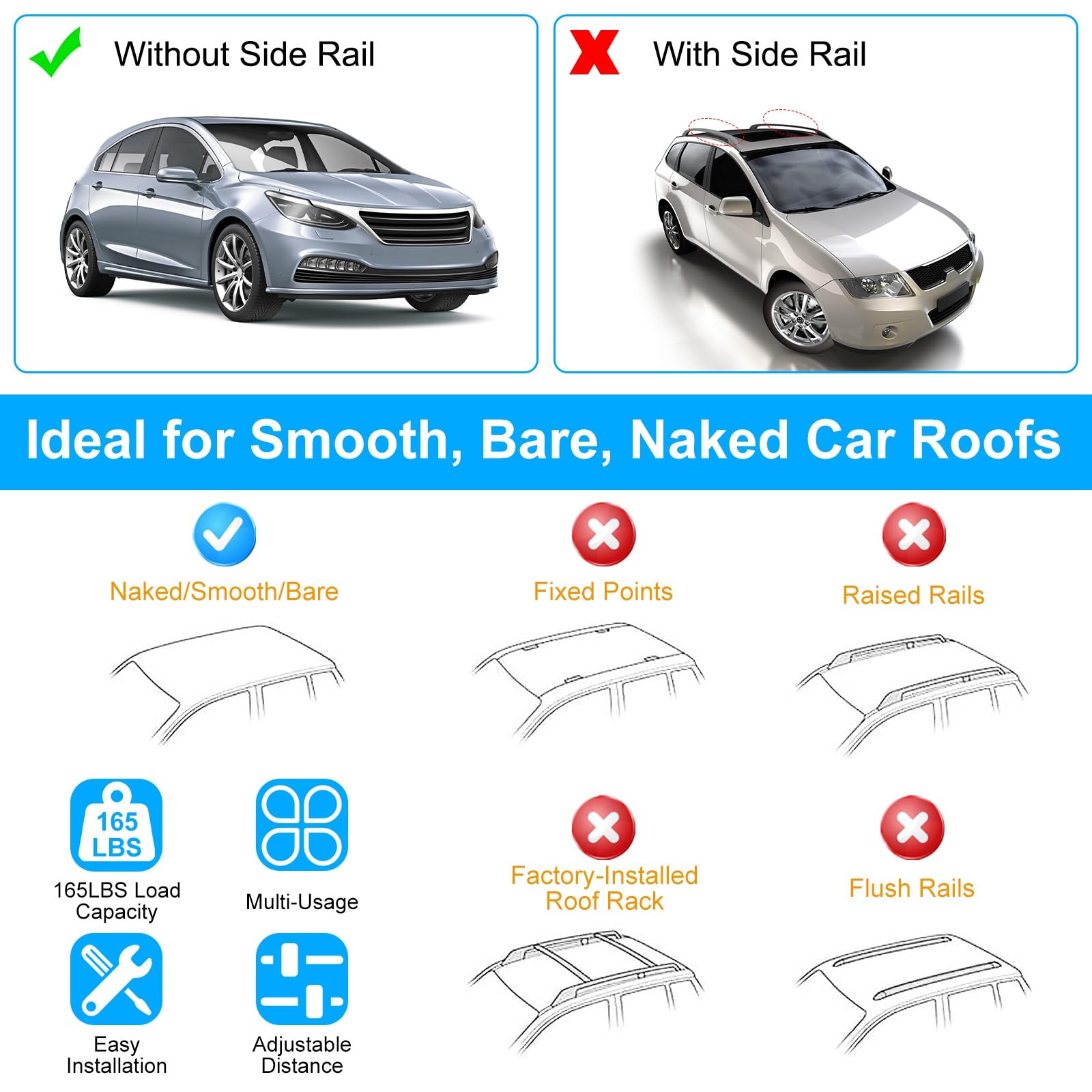 KOCASO 43" Universal Car Roof Rack, Aluminum Cross Bars, Anti-Theft Lock, 165LBS Load Capacity, Model J1995, Black