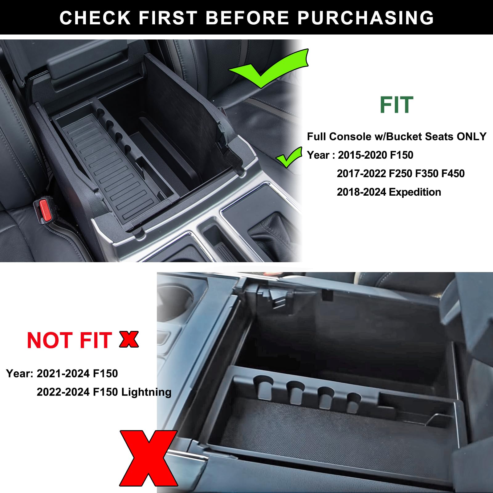 PIMCAR Center Console Organizer Insert Tray for Ford F150/F250/F350/F450/Expedition 2015-2022, Red, ABS Material