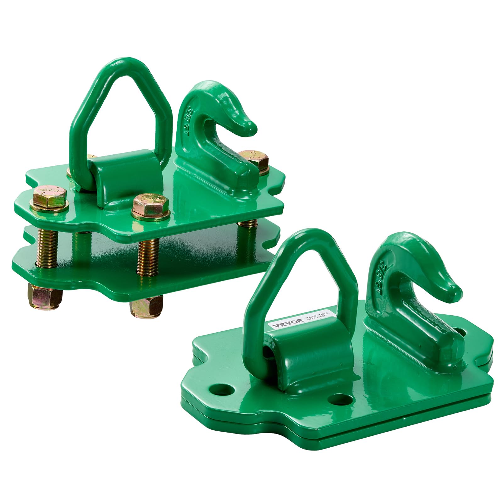 VEVOR 3/8 Tractor Bucket Hooks with Tie Down Ring, Grade 70 Forged Steel 2 Pack Bolt-On Grab Hook with Back Plates Work Well f