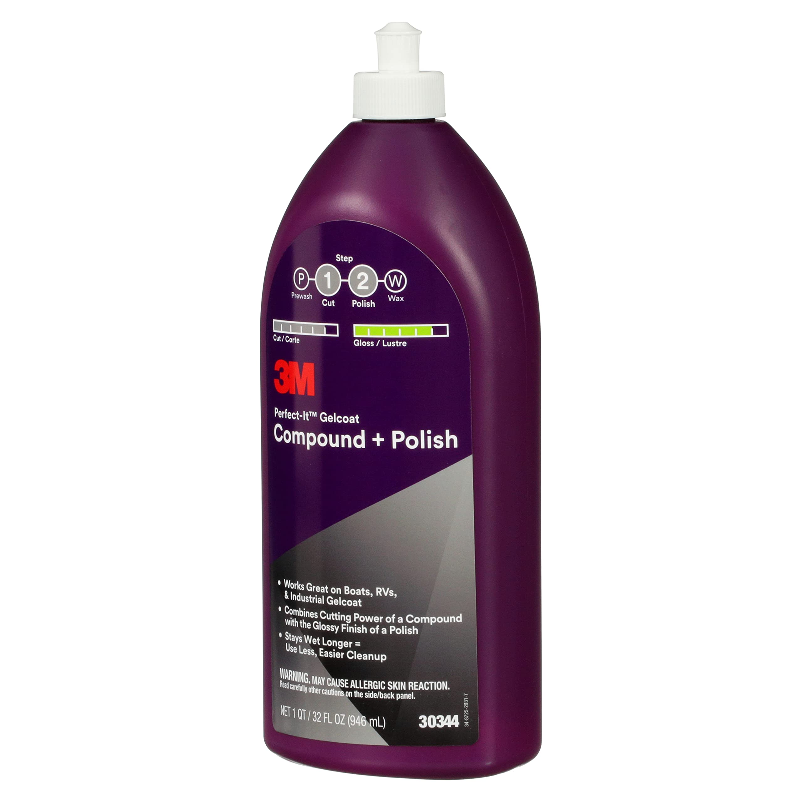 3M Perfect-It Gelcoat Compound & Polish, Aluminum Oxide, 1 qt, White, Model 30344