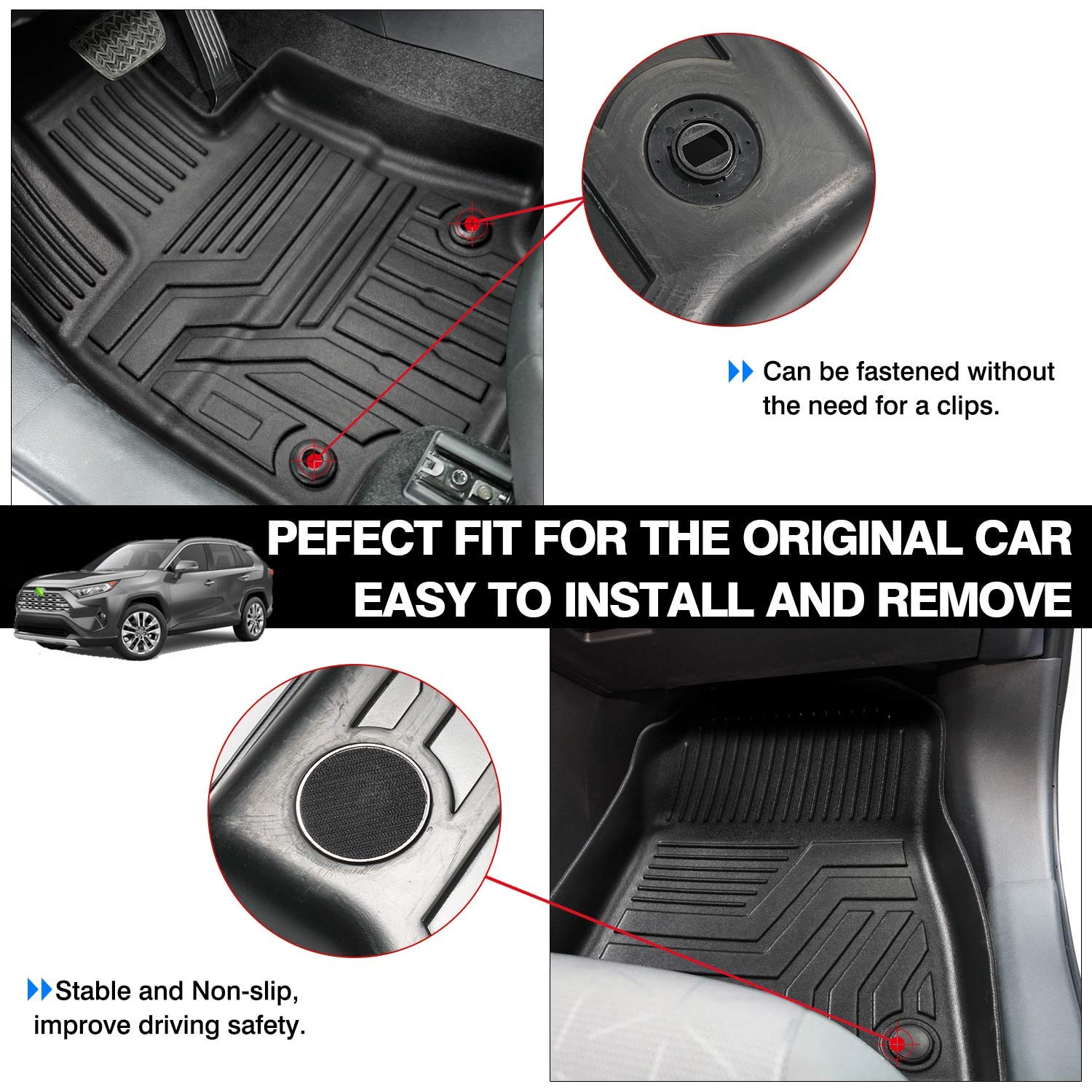 Powerty 3D TPE Floor Mats for 2018-2025 Chevy Traverse 7-Seater, Heavy-Duty All Weather Liners, Black, Model POW00046