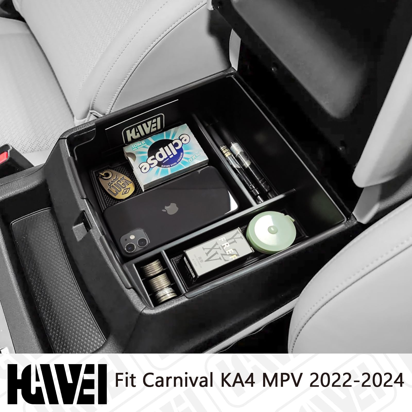 HGWEI Center Console Organizer Compatible with Kia Carnival KA4 MPV 2022 2023 2024 Accessories Armrest Storage Box, Secondary In