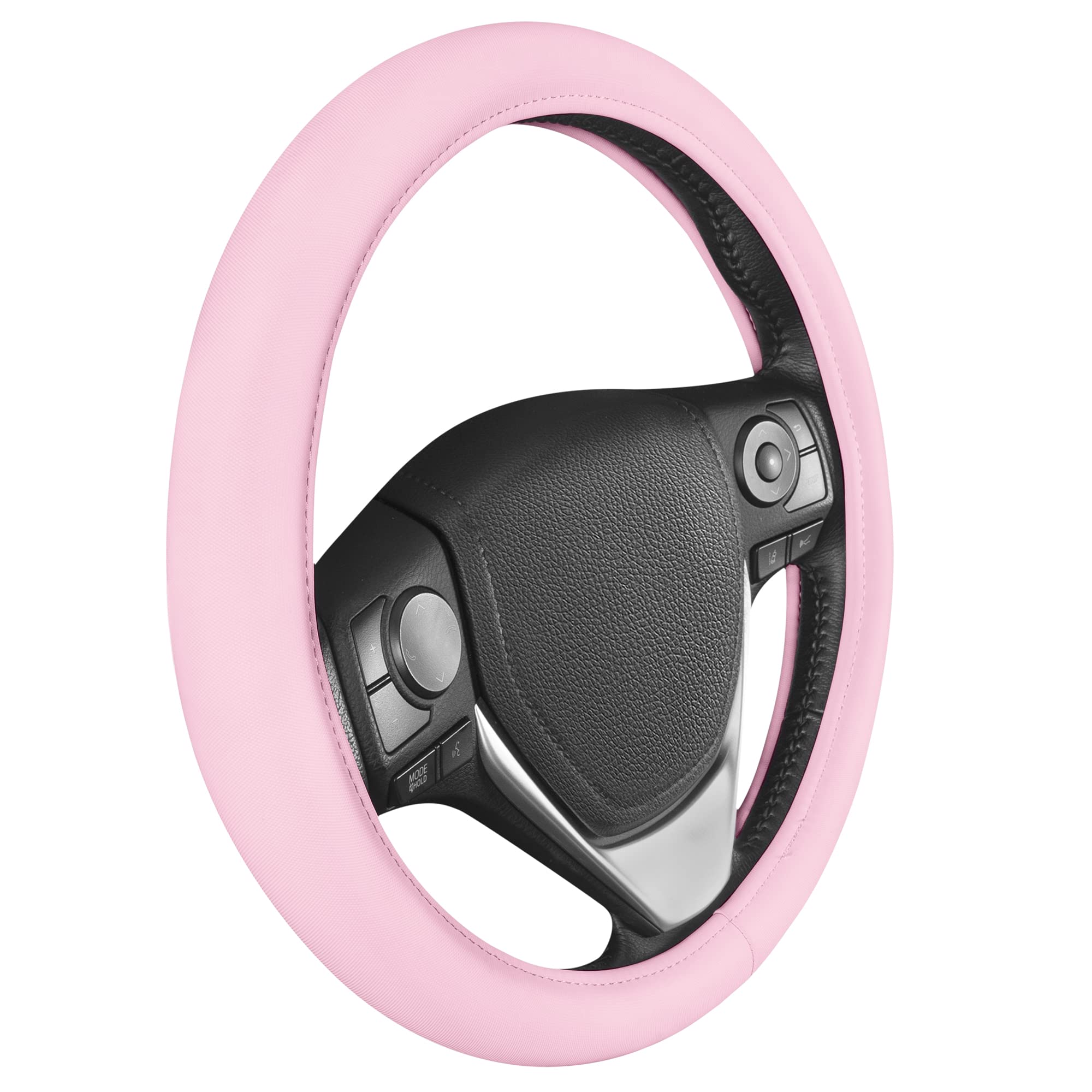 Bdk Ultra Soft Pink Steering Wheel Cover, Unisex Car Accessories Non-Slip Comfy Soft Grip Faux Leather Auto Steering Wheel Cover