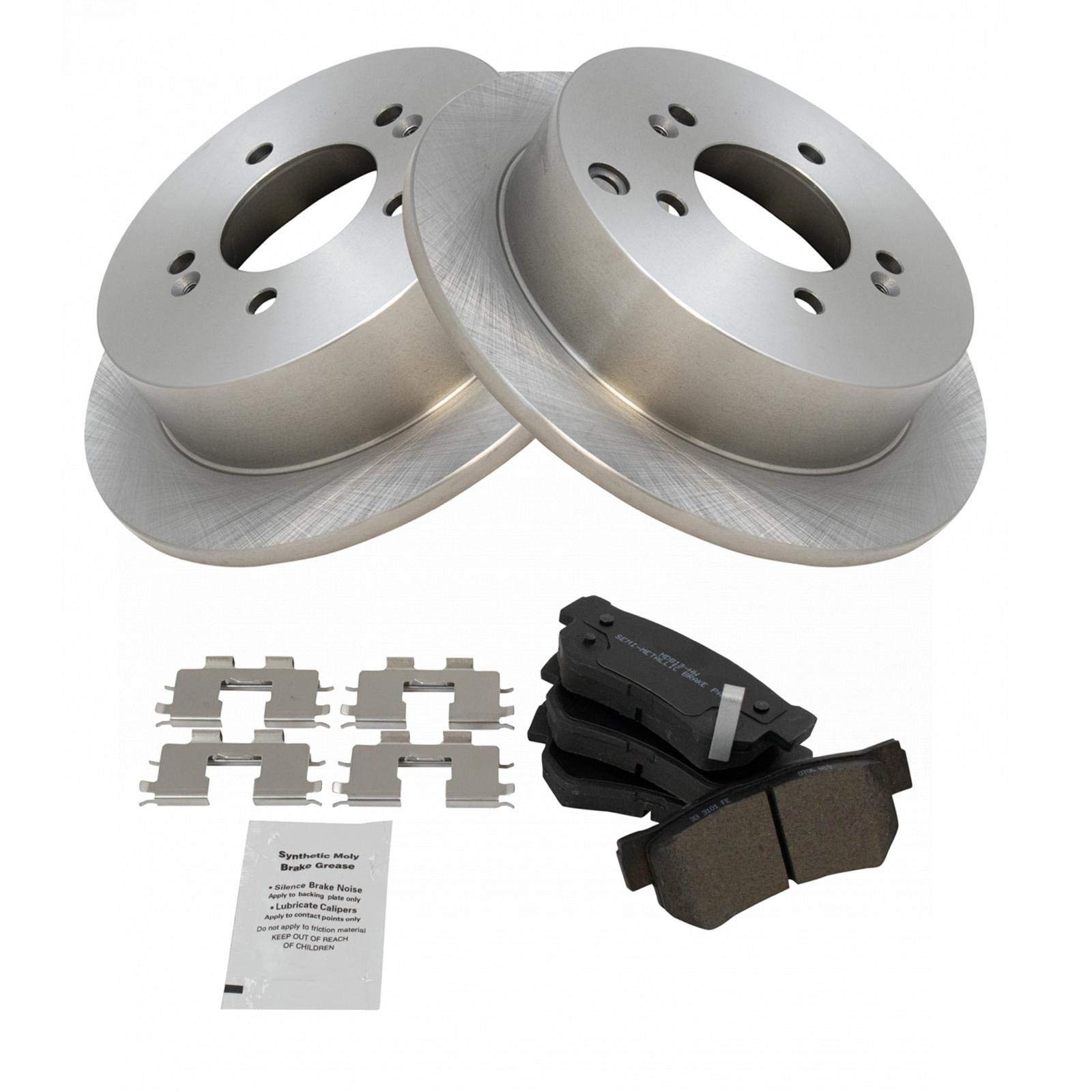 Trq Rear Brake Pad & Rotor Kit Semi-Metallic Compatible With 2001-2006 Hyundai Santa Fe 2005-2010 Kia Sportage