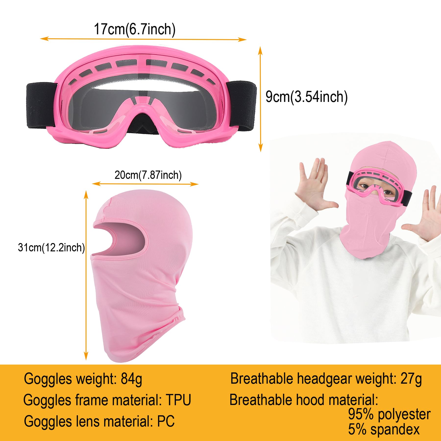 LJDJ Kids Dirt Bike Goggles ATV Motorcycle Off-Road Riding Motocross Glasses with Sun UV Protection Balaclava Full Face Cover (P