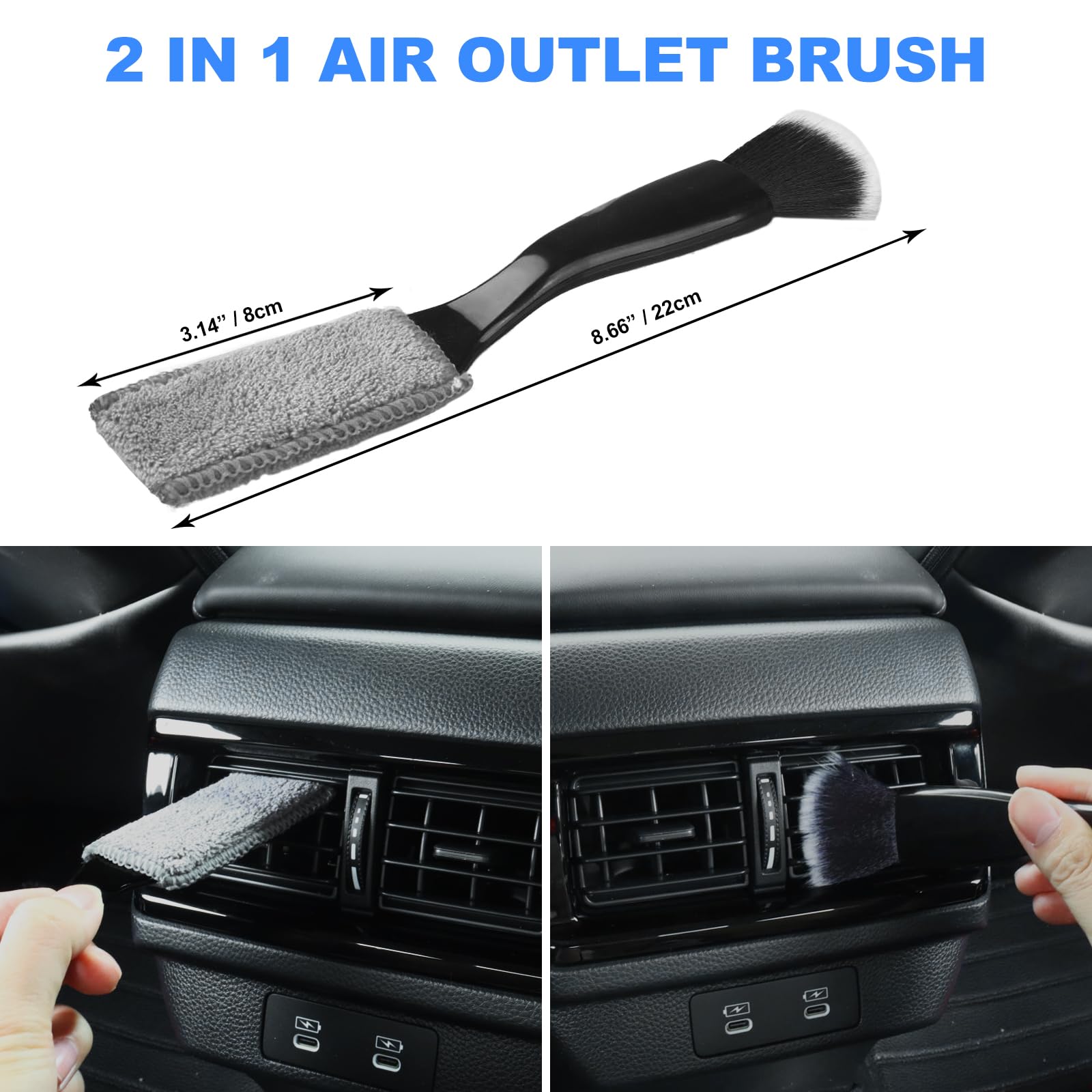 TTRCB 7PCS Car Detailing Brush Set, Ultra Soft Boars Hair, Interior Cleaning Kit, Black, Model CDB-7