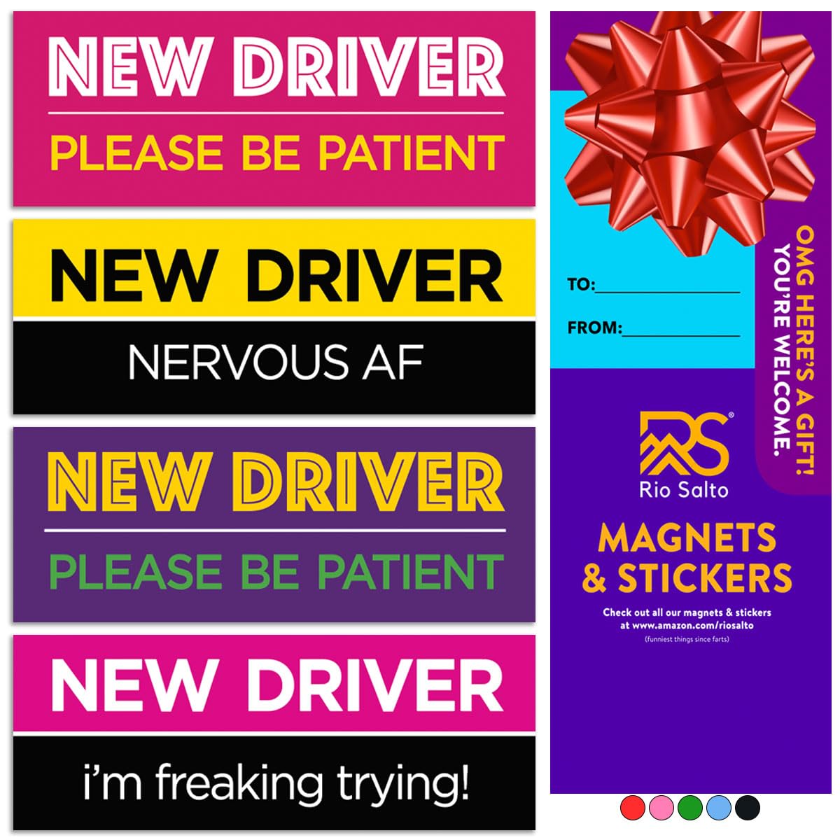 Rio Salto 4-Pack Large New Driver Car Magnet Please Be Patient Magnet Permit Student Driver Magnets Sticker Cool Prank Rookie Fu
