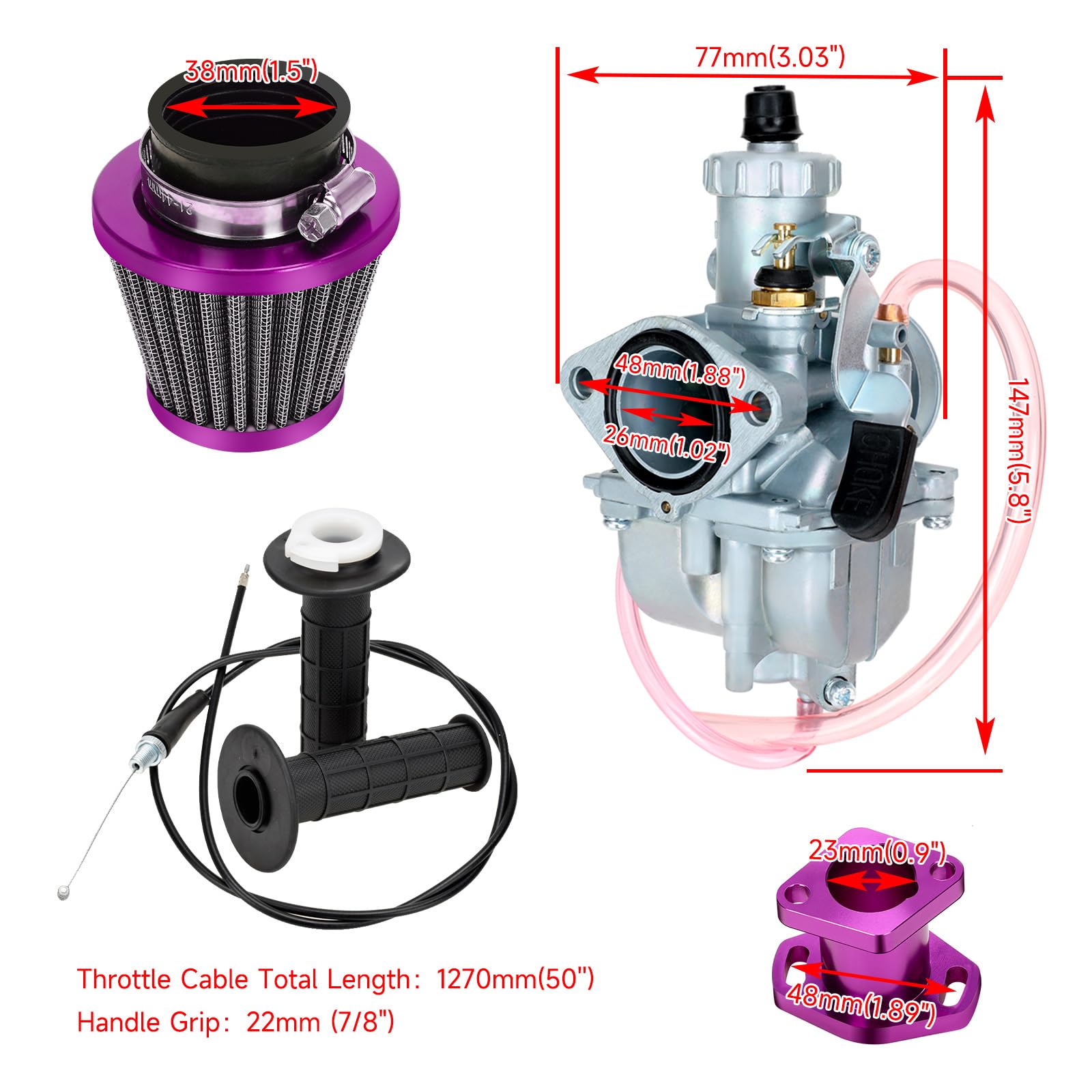 FVRITO VM22 Carburetor Throttle Kit for Predator 212 & Baja Warrior 196cc - Purple, Model FV-HYQ026-PL
