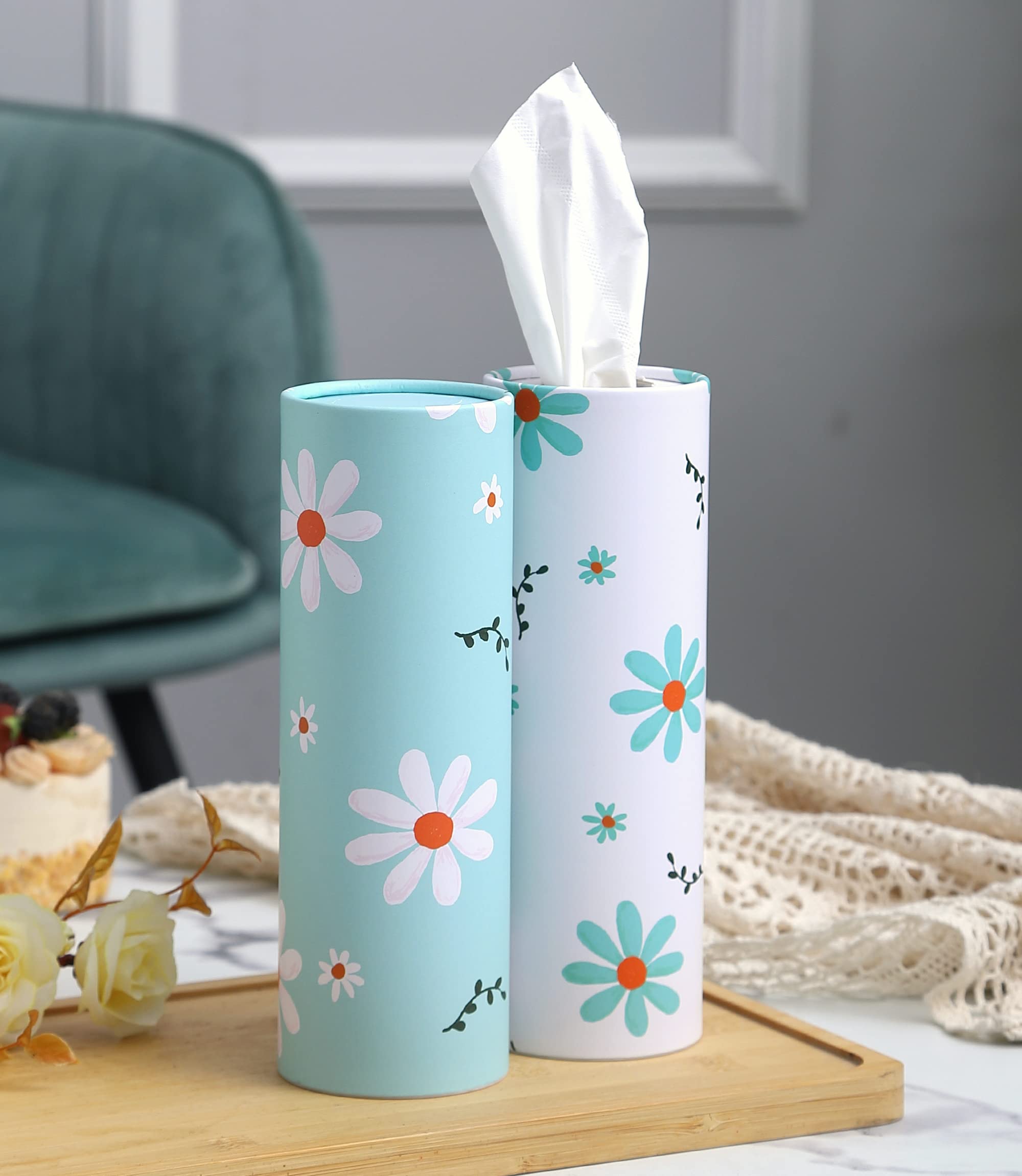 Car Tissue Holder With Facial Tissues Bulk - 4 Pk Car Tissues Cylinder, Tissue Holder For Car, Travel Tissues For Car Cup Holder, Refill Car Tissue Box Round Container