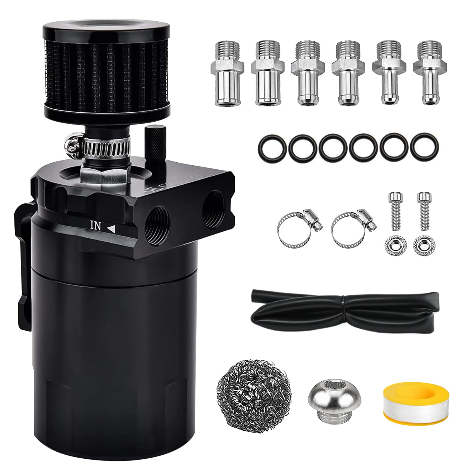 Universal Baffled Oil Catch Can 300Ml Aluminum Polish Oil Separator Catch Can Kit Reservoir Tank With Breather Filter & 3/8'' Fu