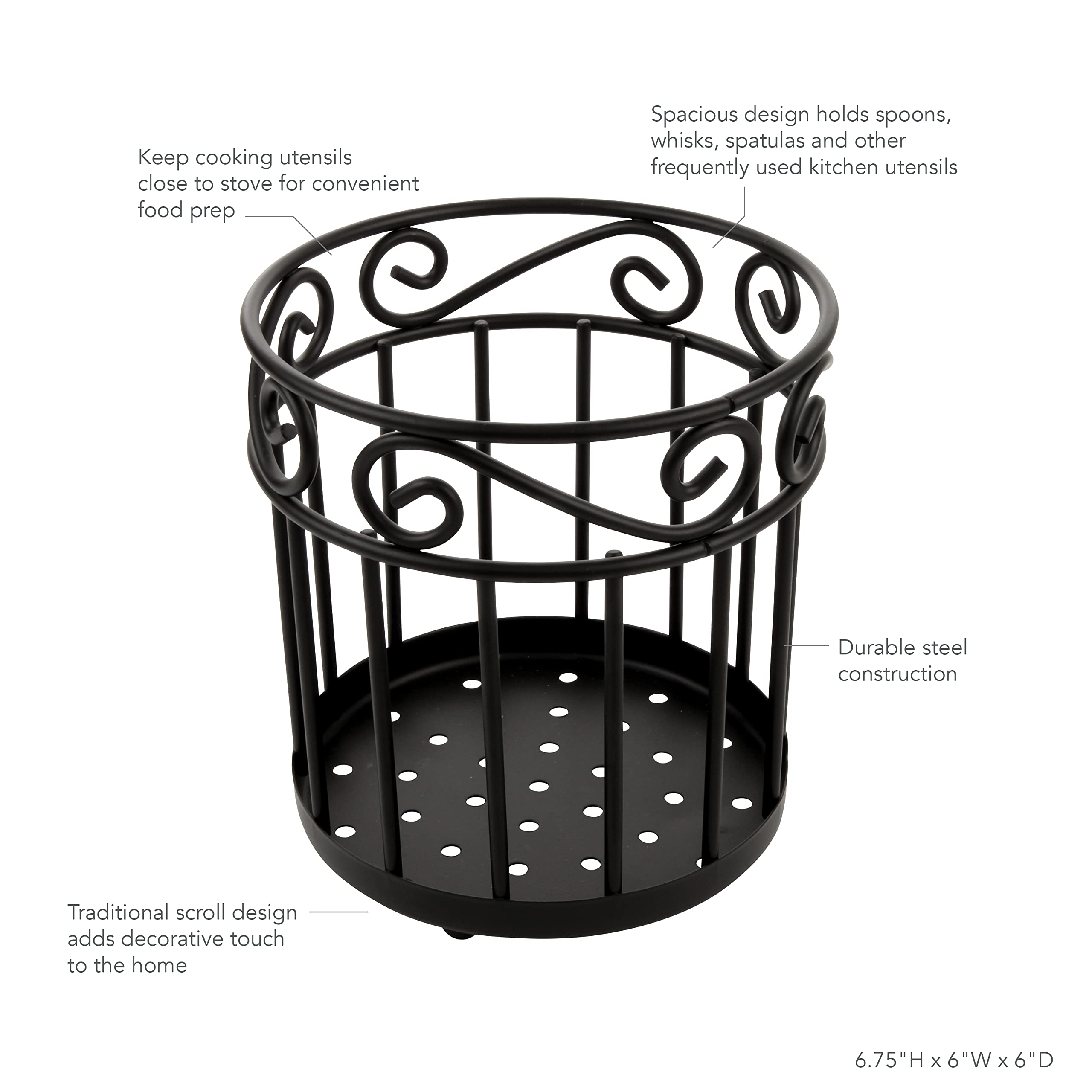 Spectrum Diversified 55810 Scroll Grande Utensil Holder, Black