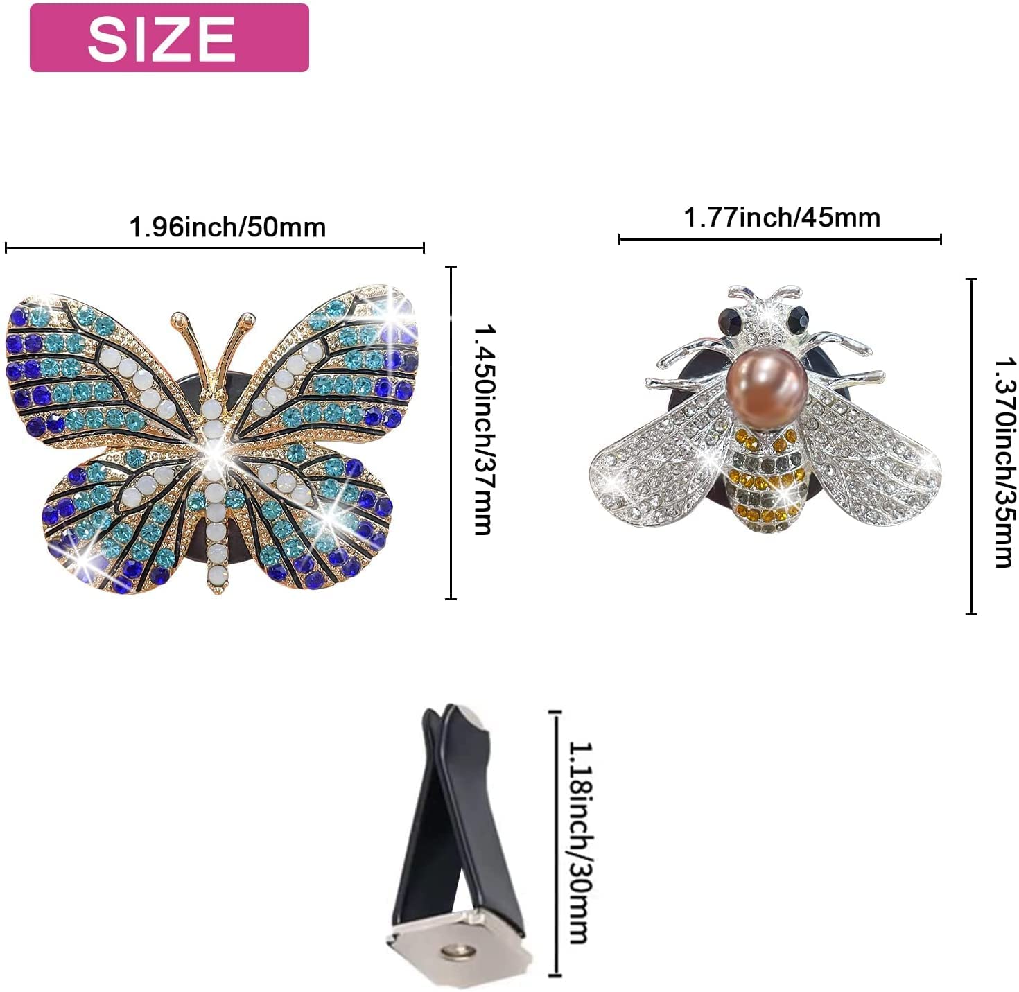 Bling Butterfly Air Vent Clips, 4 Pcs Crystal Bee Car Fresheners, Diffuser Vent Clip, Diamond Decoration, Cute Interior Decor, B