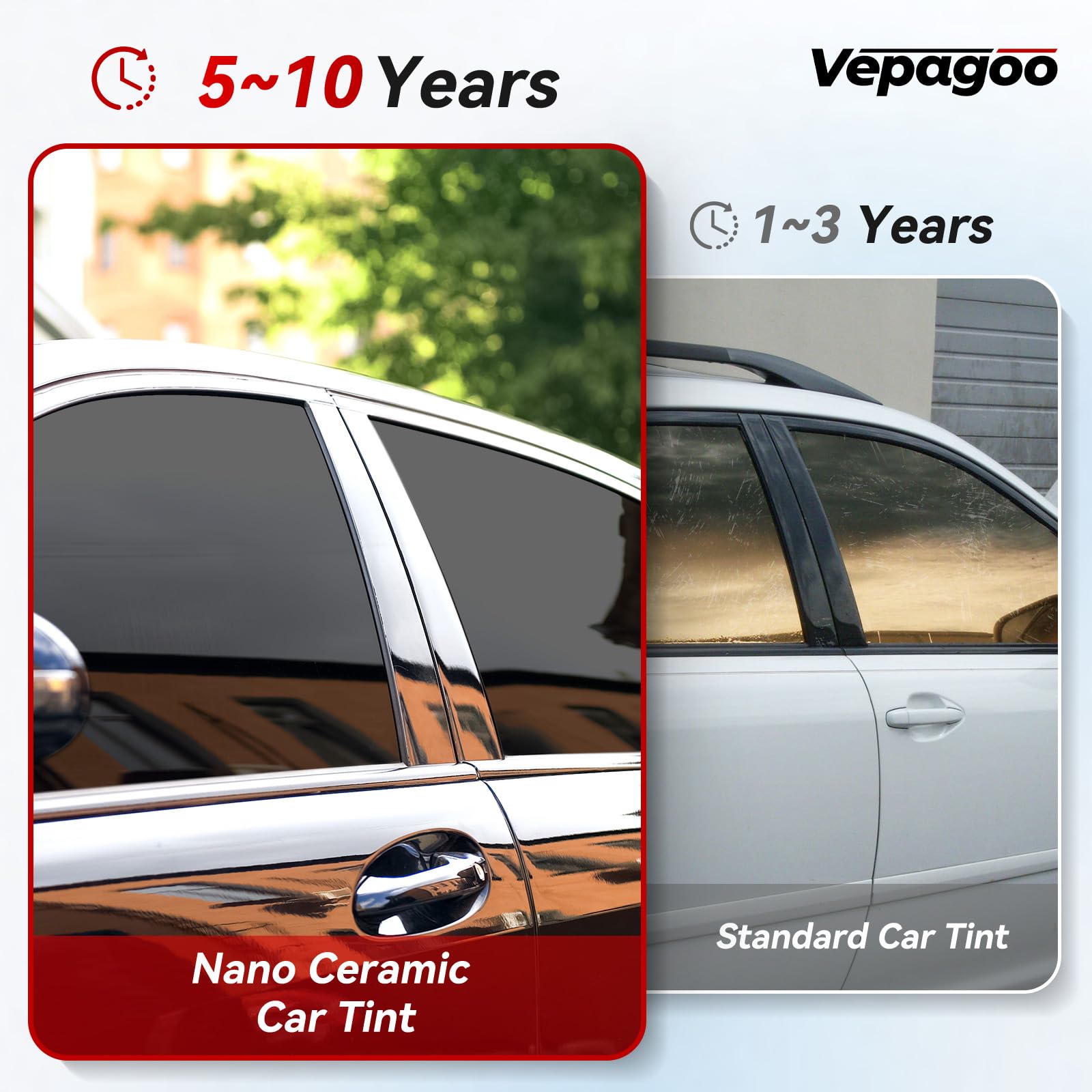 Vepagoo Nano Ceramic Car Window Tint Film 5% VLT- 24'' in 100Ft Privacy Window Tint, Blocks UV/IR Rays, Heat & Glare - Scratch R
