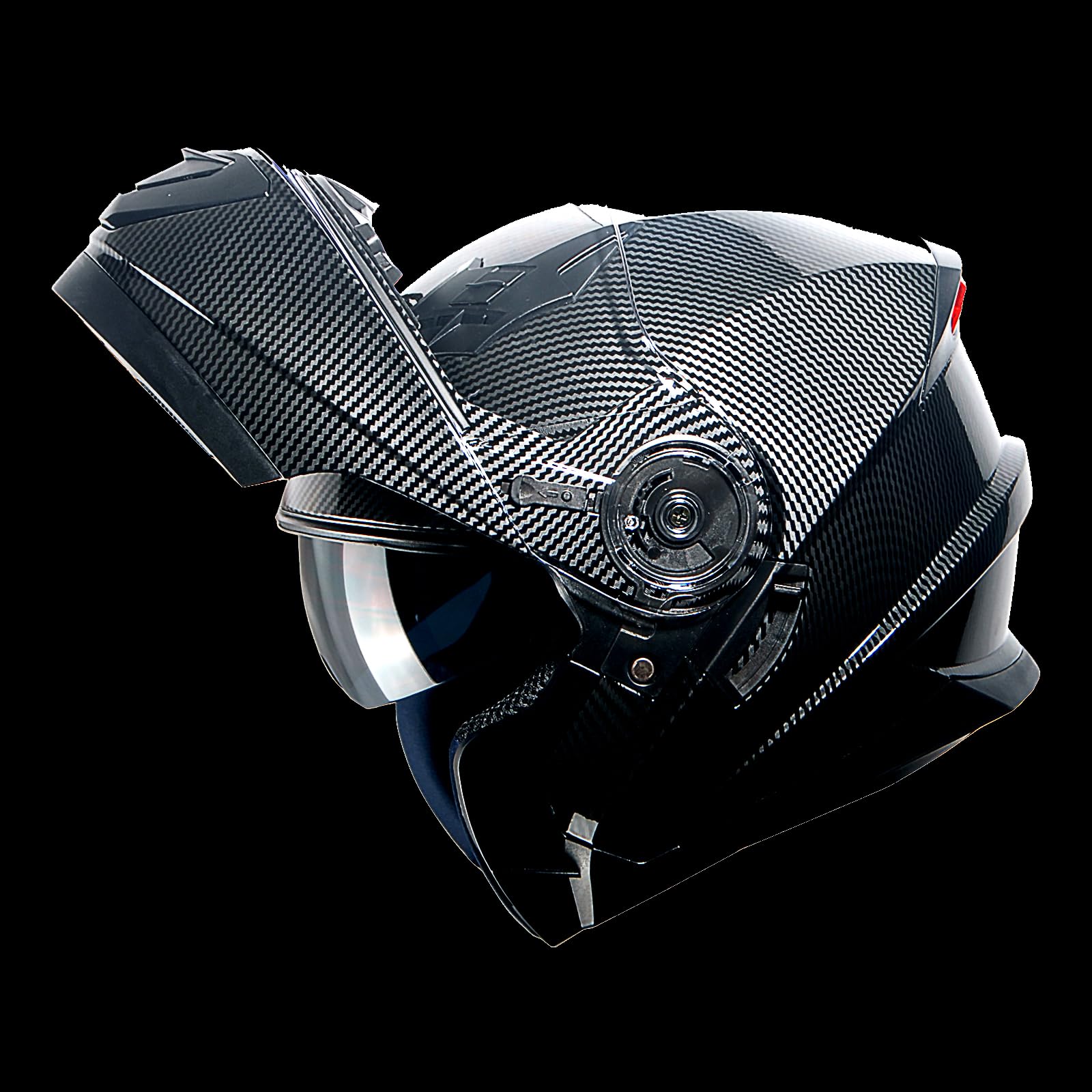 1Storm New Motorcycle Bike Modular Full Face Helmet Dual Visor With Rechargeable Led Tail Light: Modular901 Carbon Fiber Black