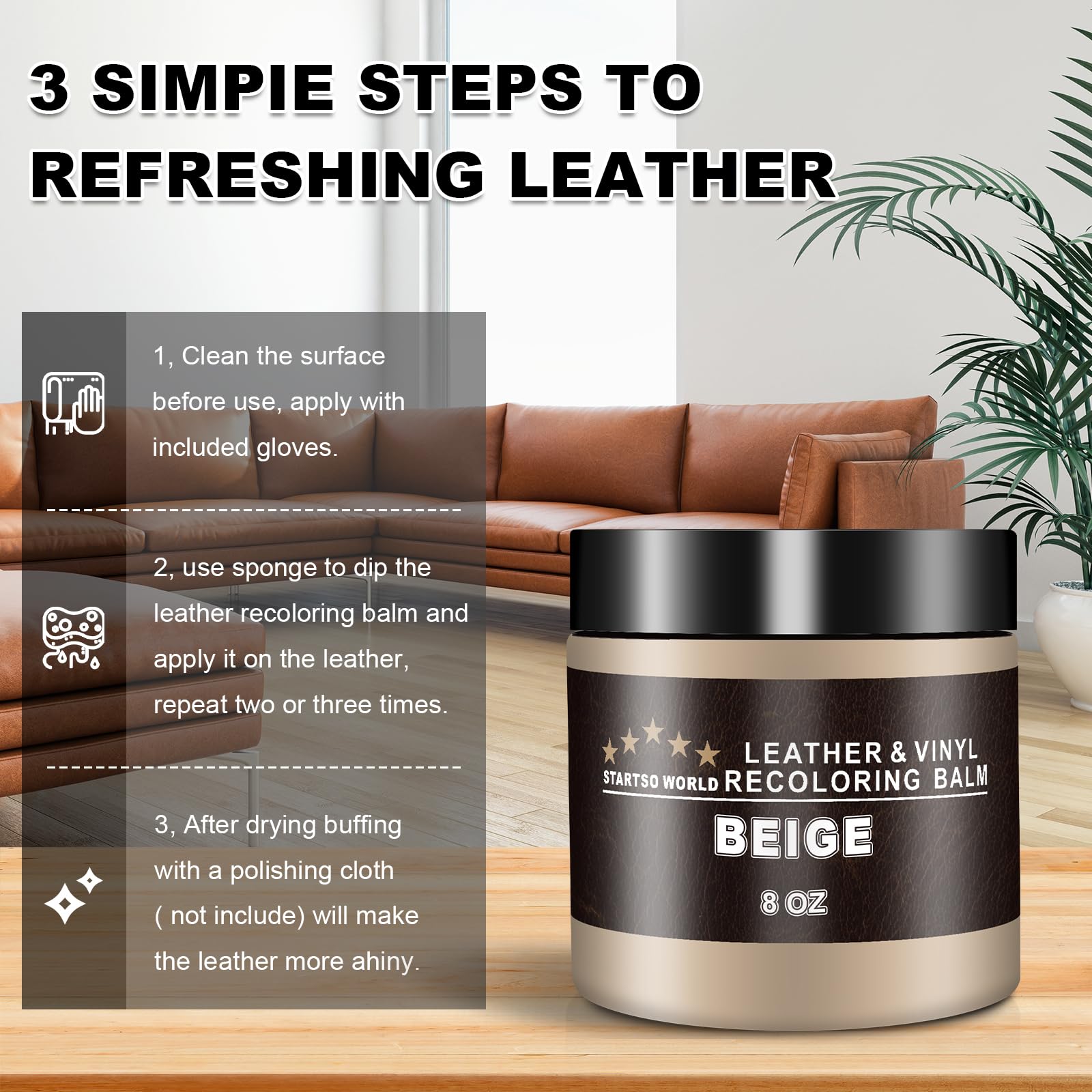 Startso World Leather Recoloring Balm,Beige Leather Repair Kit For Furniture,Couches & Car Seats, Leather Paint, Leather Color R