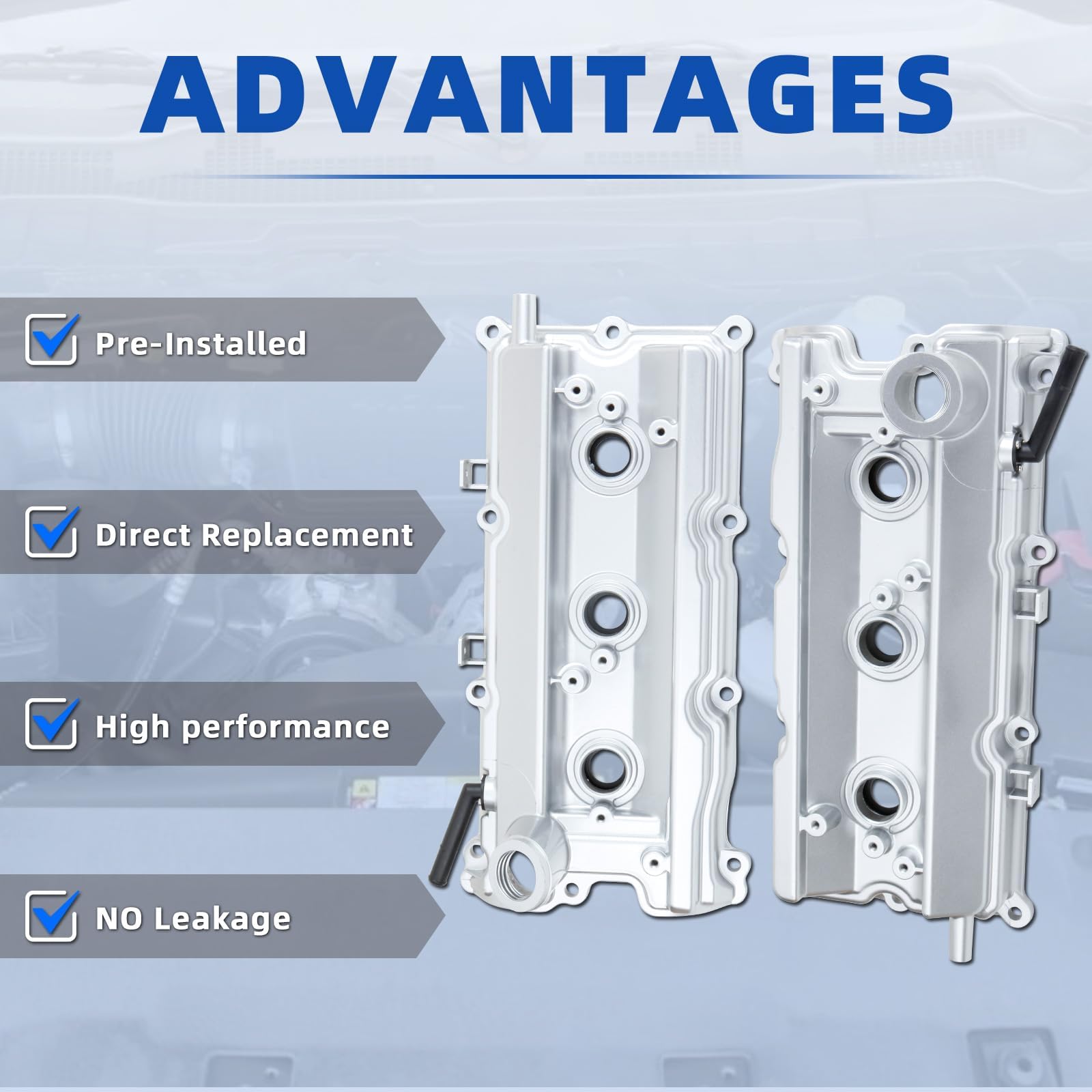 MITZONE Aluminum Valve Cover Set for Nissan 350Z & Infiniti G35, 3.5L V6, White, Model 004-253ALUW, Upgraded Design