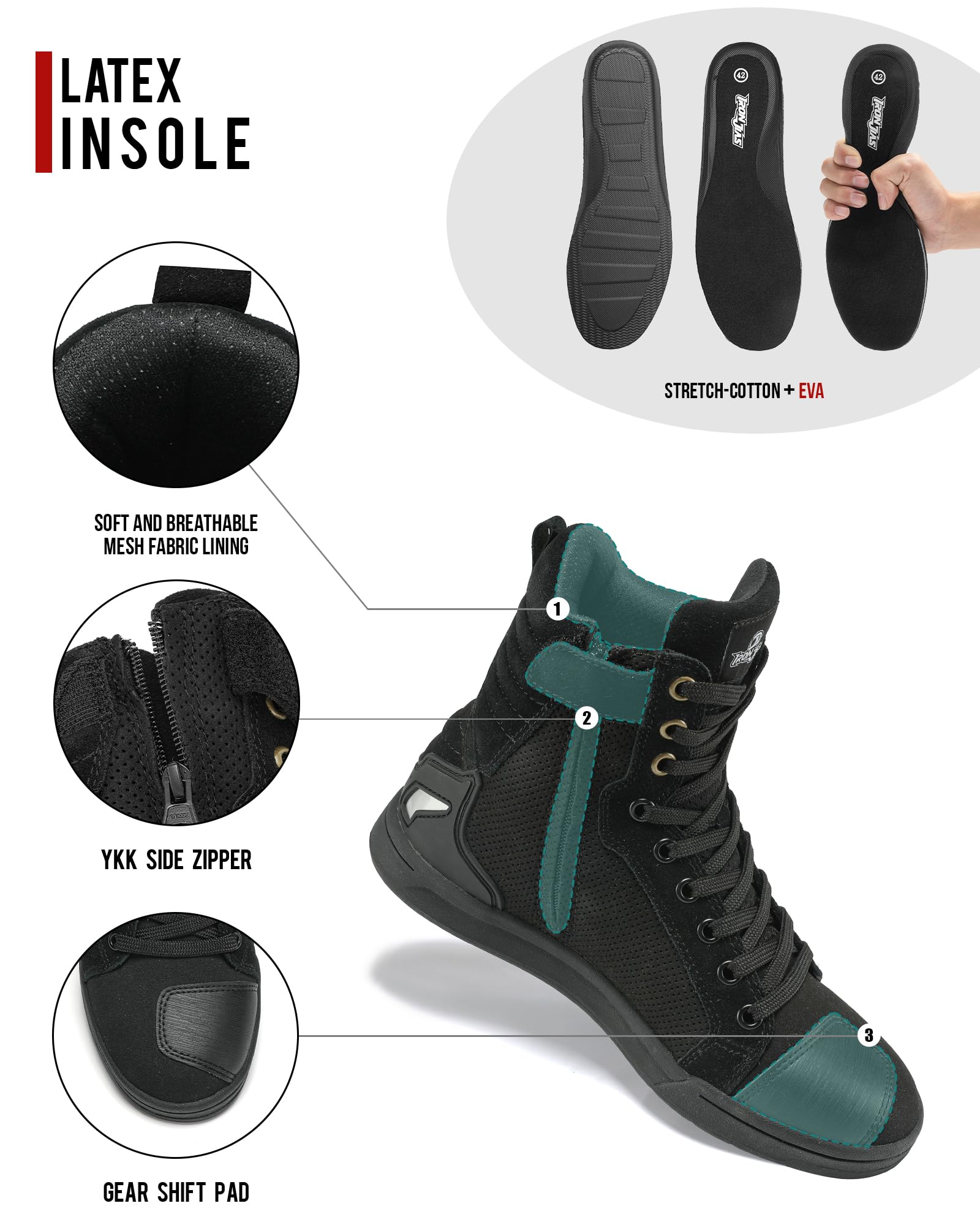 Borleni Motorcycle Boots Street Riding Shoes Anti-Slip Outdoor Trekking Hike Work Shoes For Men Black