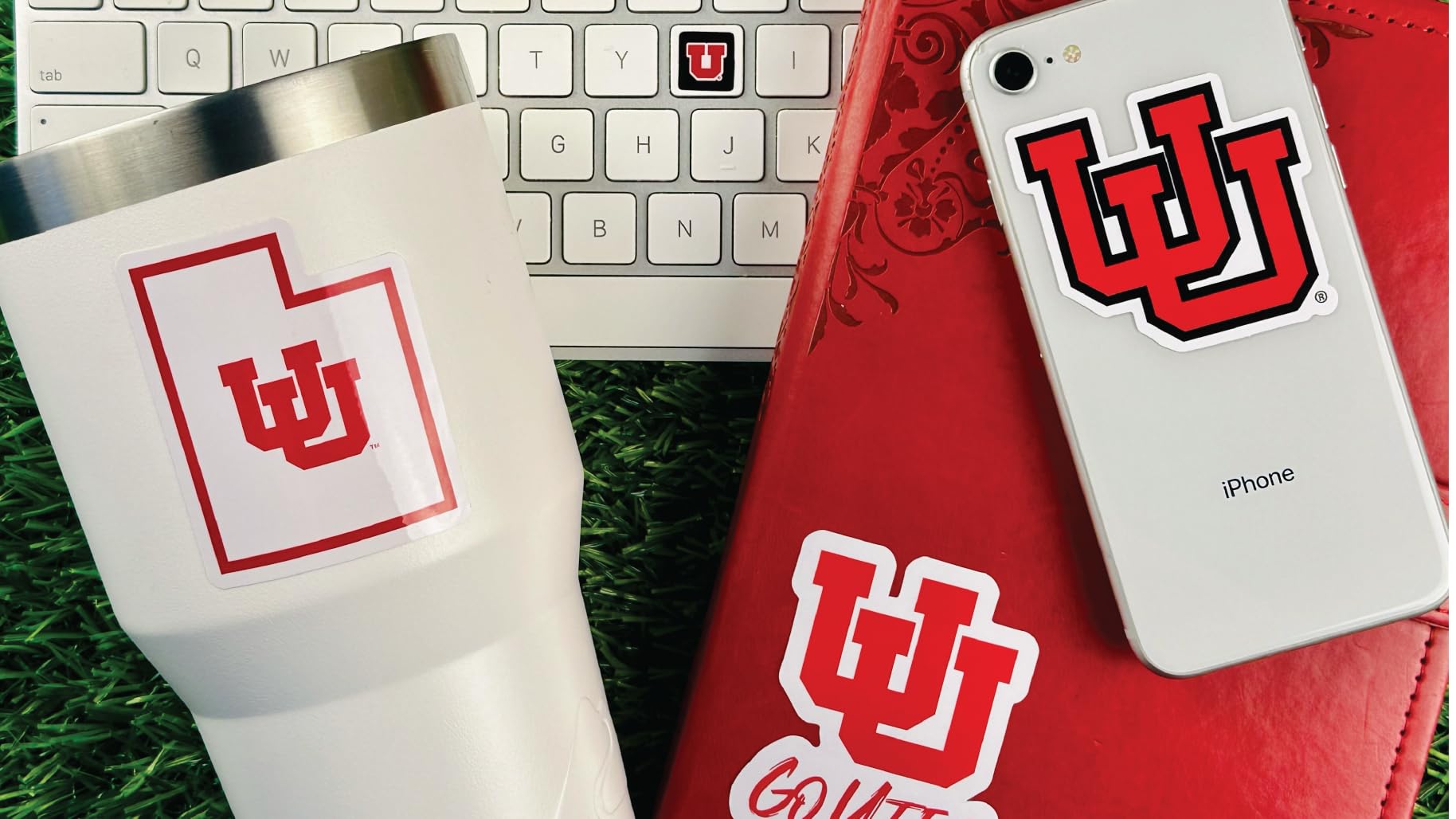 PartyKandy University of Utah Stickers Set - 14 Vinyl Decals (2 Large, 10 Medium, 2 Mini) in Utah Colors for Cars, Laptops, Phones