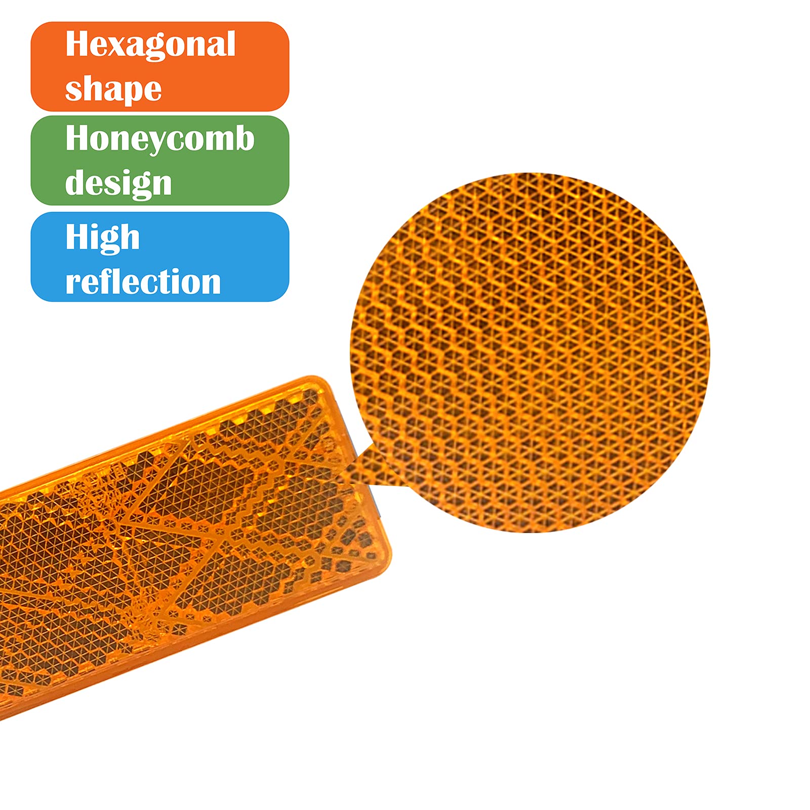 Welnent E-Mark Dot 4A Ccc 2Pcs Rectangle Reflector Self Adhesive Stick On Trailer Driveway Mailbox (Amber)