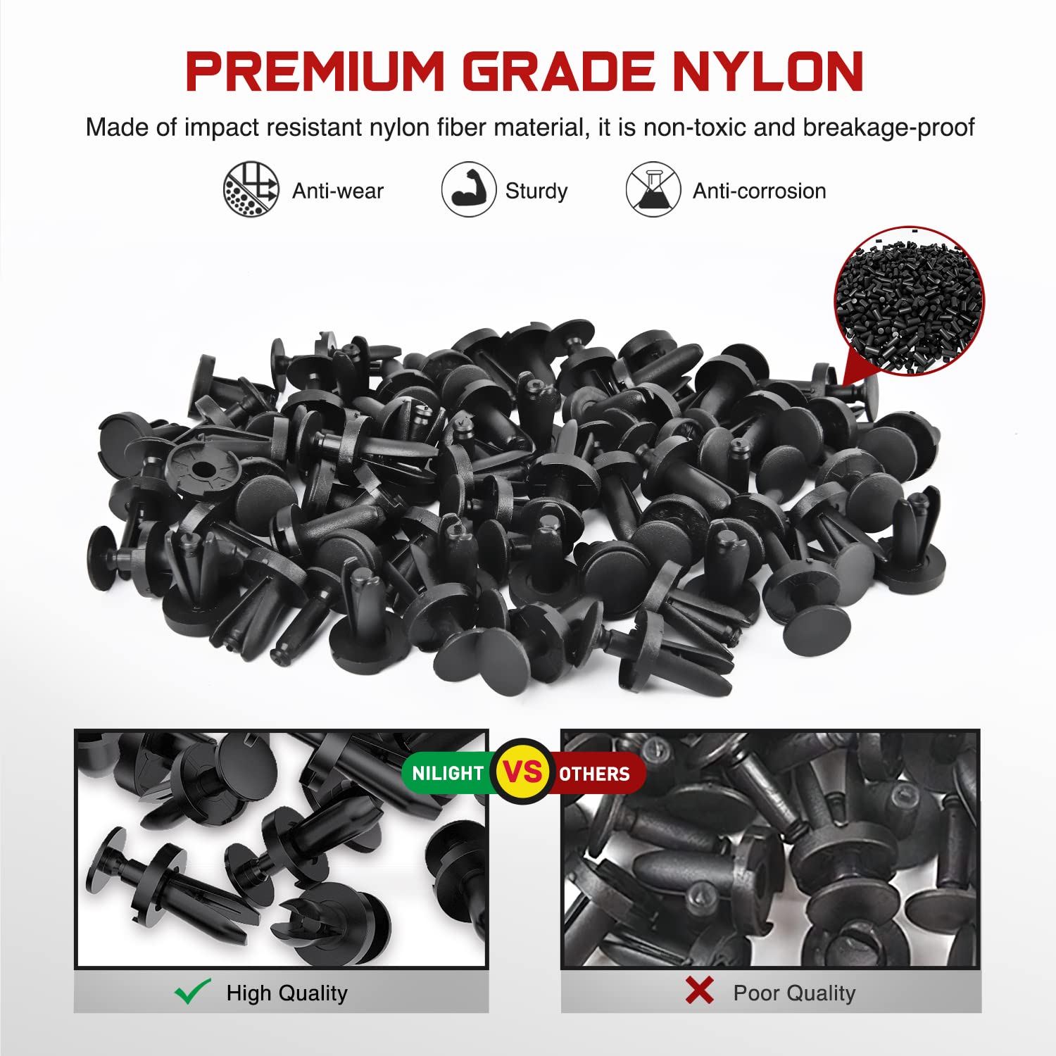 Nilight 100Pcs Push-Type Fender Liner Retainer Clips Replacement For Chrysler 6504521, 04575412Af Jeep Liberty Grand Caravan Dod