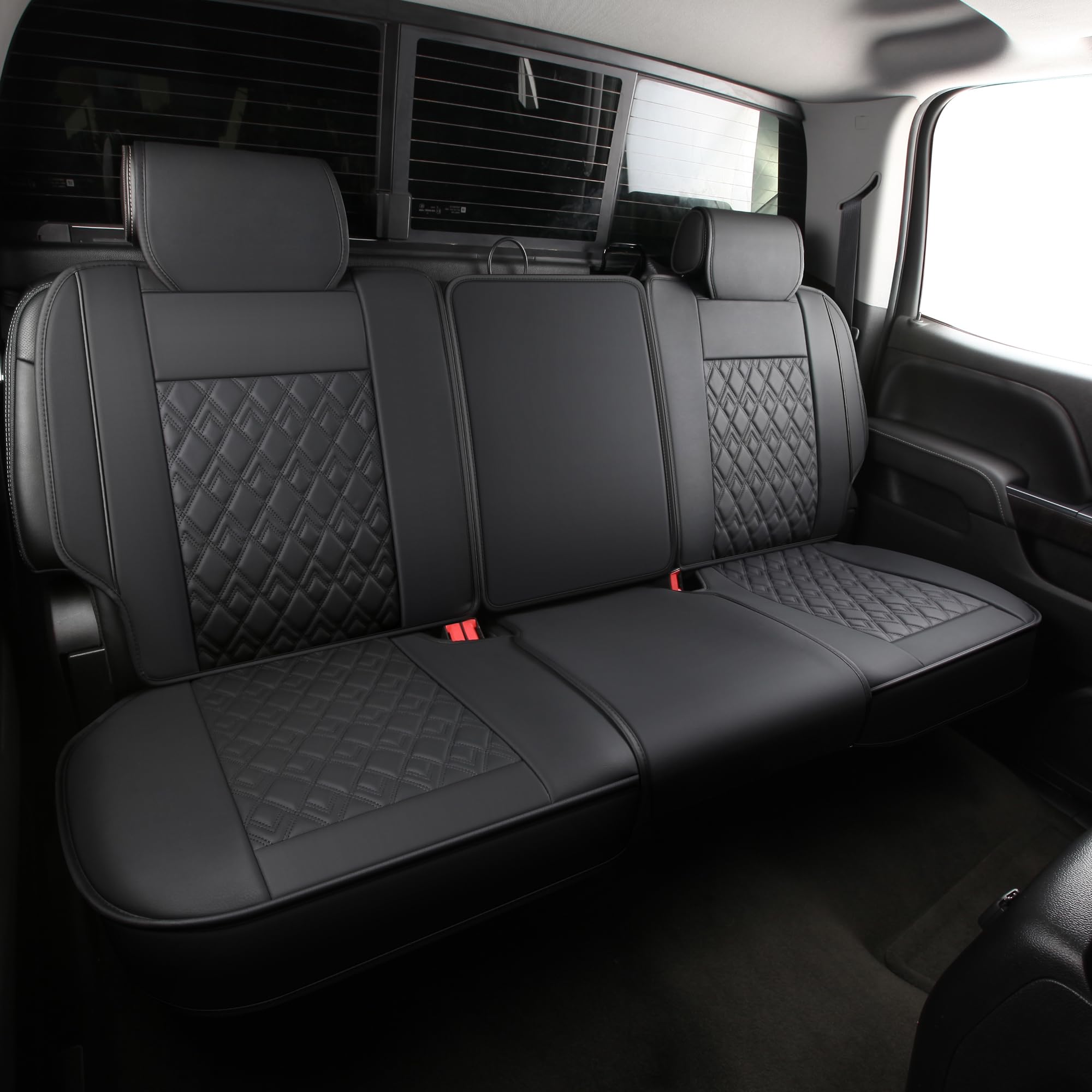 JOJOBAY Chevy Silverado Seat Covers, Faux Leather, Custom Fit 2007-2024, Rear Seat Covers, Black Blue