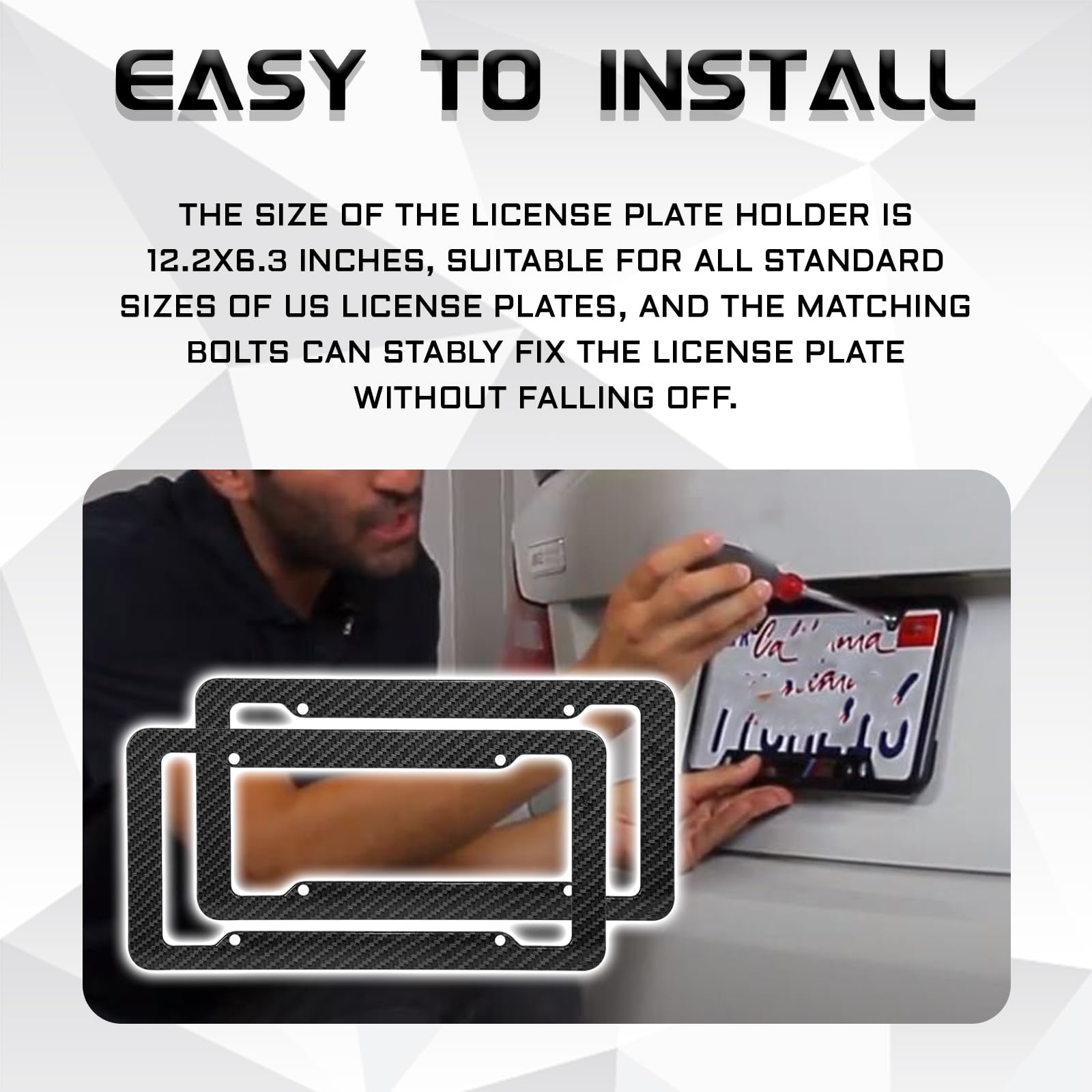 TOBENBONE Black Carbon Fiber License Plate Frames, License Plate Cover with Fasteners and Screws, License Plate Holder Tag Cover