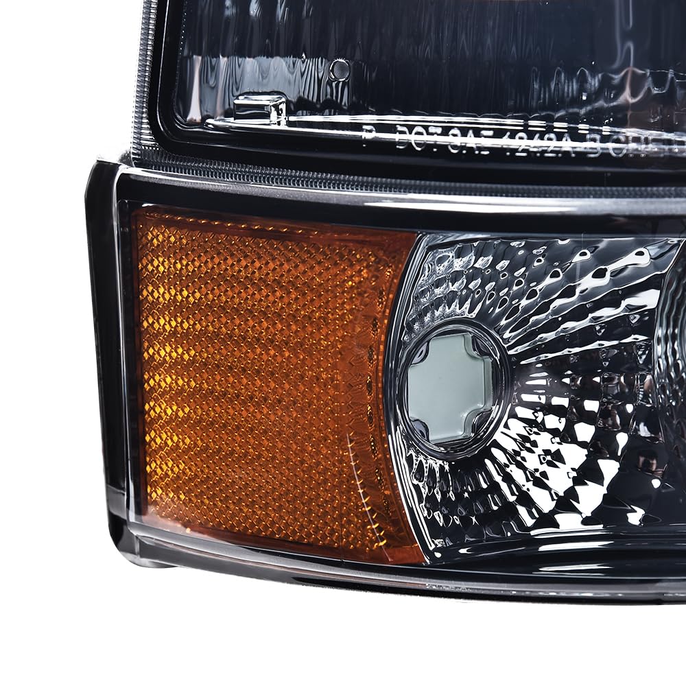 CHEDA LED DRL Headlights Assembly for 92-96 Ford F150/Bronco - Smoky Lens, Chrome Housing, Amber Reflector