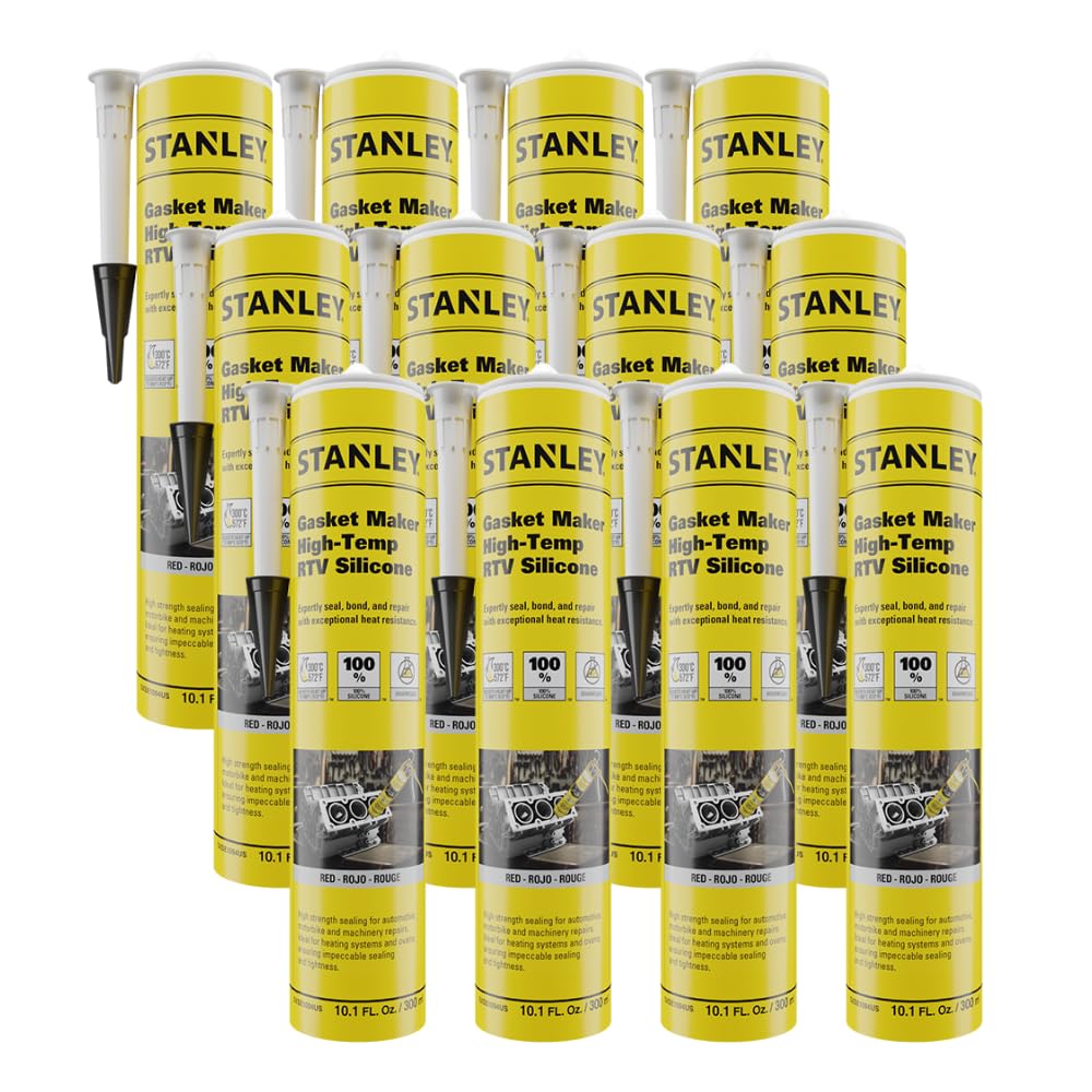 Stanley High-Temp Rtv Silicone Gasket Maker - 12X10.1 Fl.Oz Red, Waterproof, Flexible And Heat Resistant Red Silicone Sealant Fo