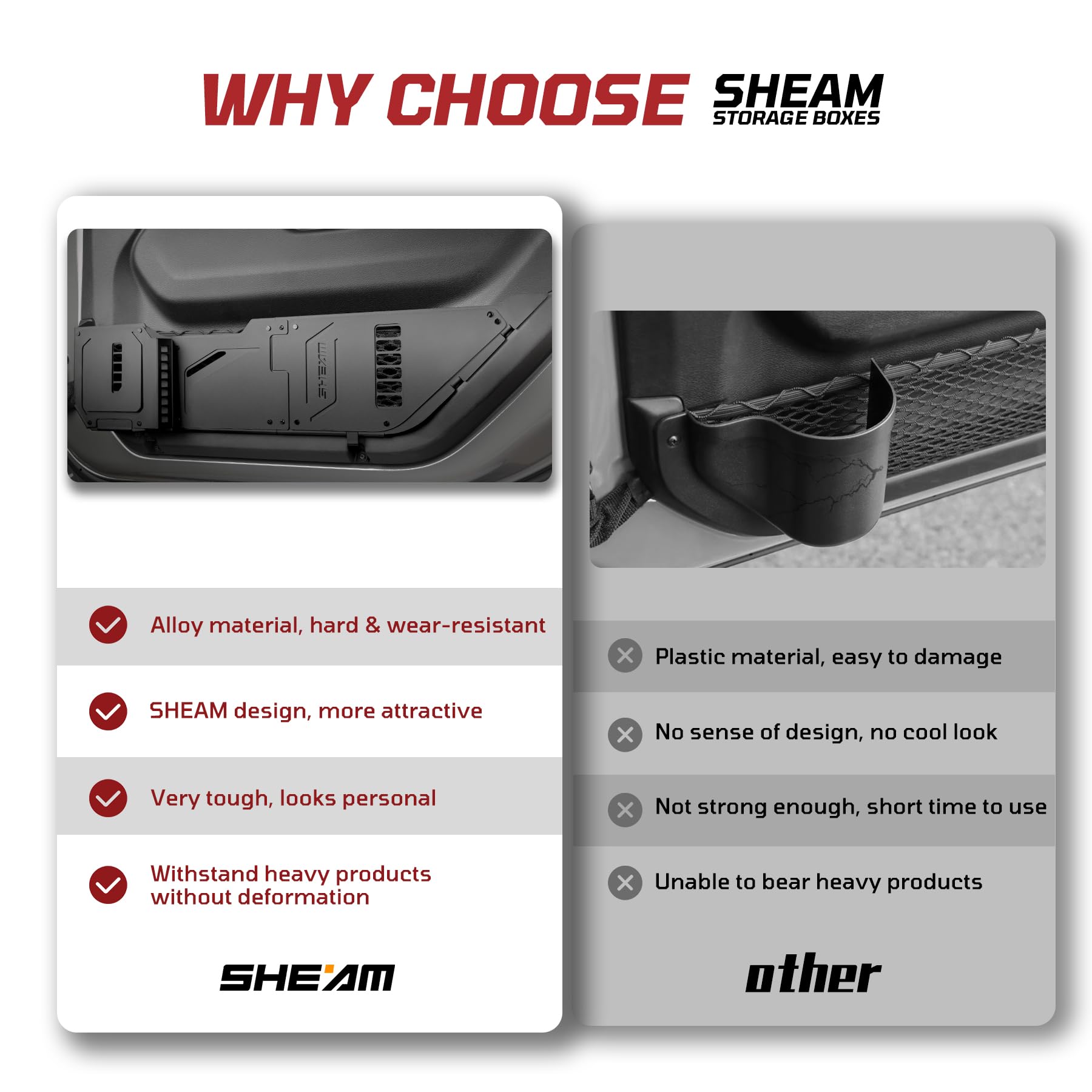 SHEAM Metal Door Pocket Storage Box for 2018-2025 Jeep Wrangler JL & Gladiator JT - 2PCS, Front Door Organizer, Durable & Stylish