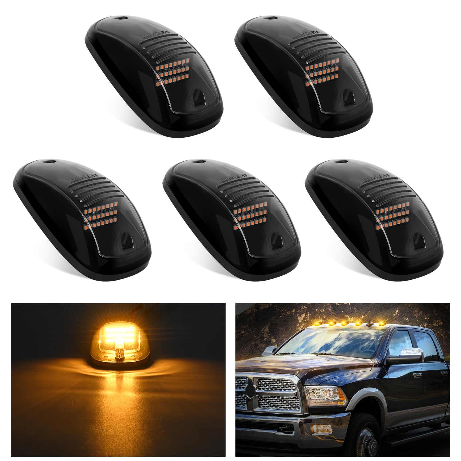 Nilight Led Cab Marker Lights 5 Pcs 24 Led Smoke Lens Amber Clearance Roof Running Light Compatible With 2003-2018 Dodge Ram 150