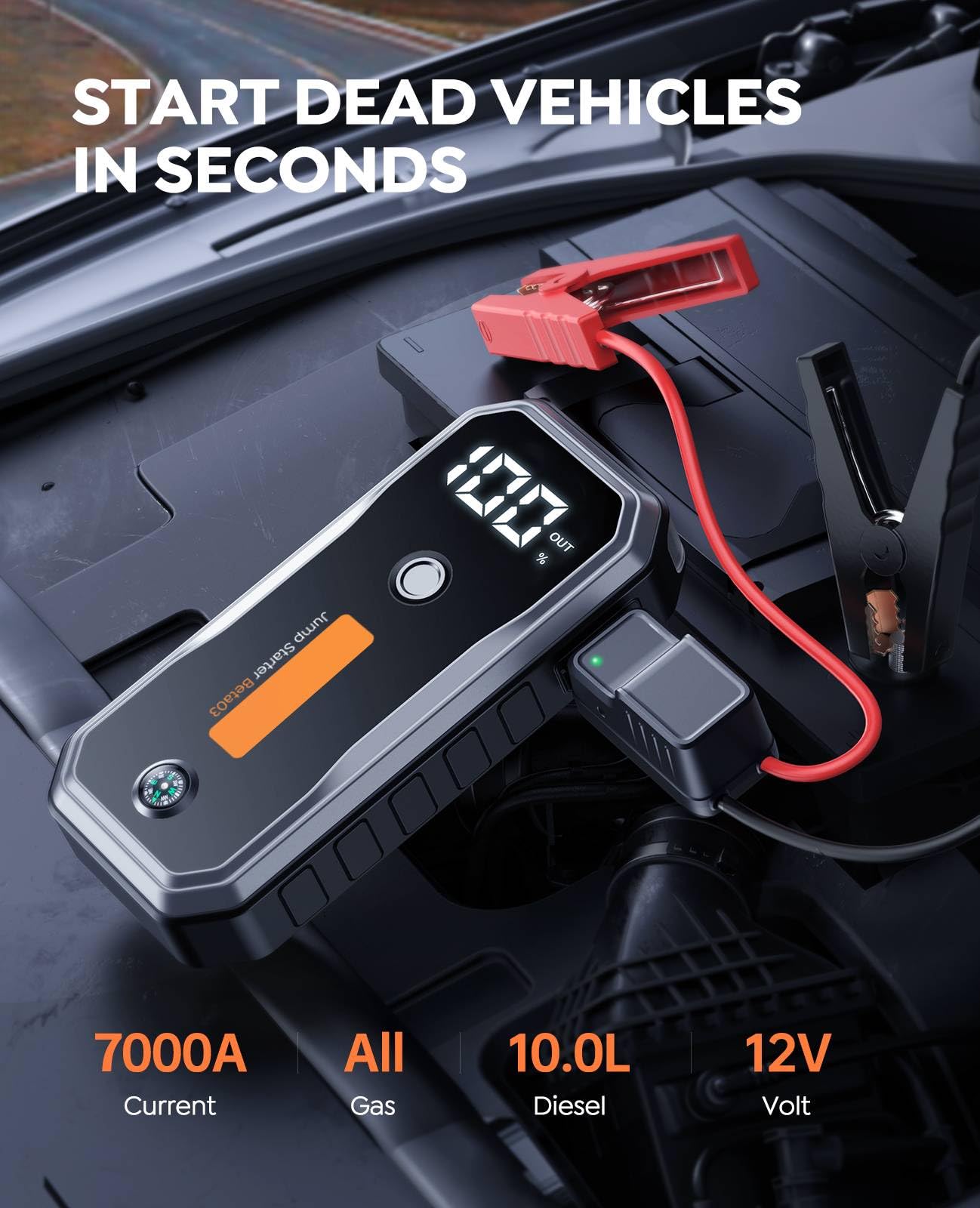 Professional-Grade 7000A Car Battery Jump Starter (All Gas/10L Diesel) Portable Car Jump Starter Battery Pack, 12V Safe Jump Box