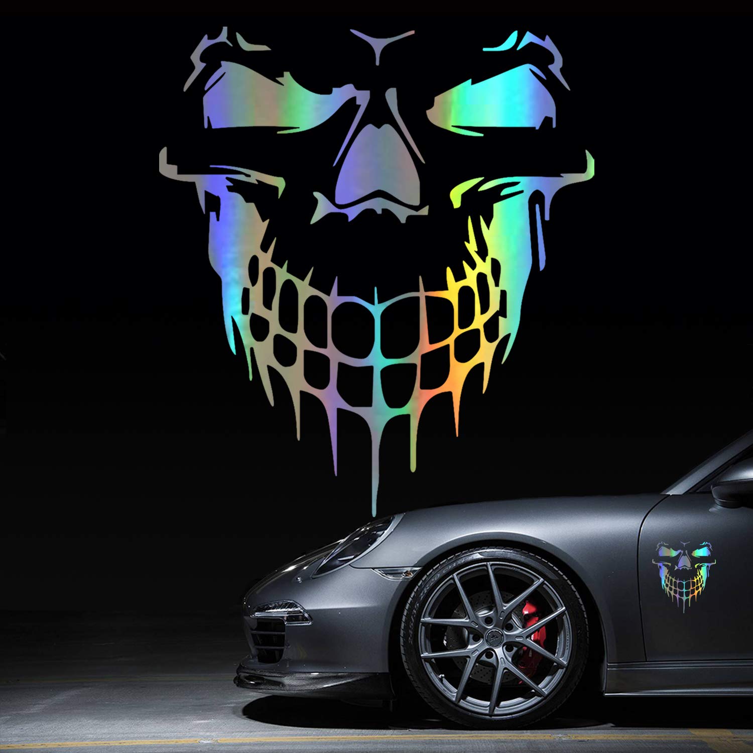 Hungmieh Skull Stickers And Decals For Car Windows, Doors, And Trucks - 3D Skull Decals And Signs For Car Styling - Laser Hologr
