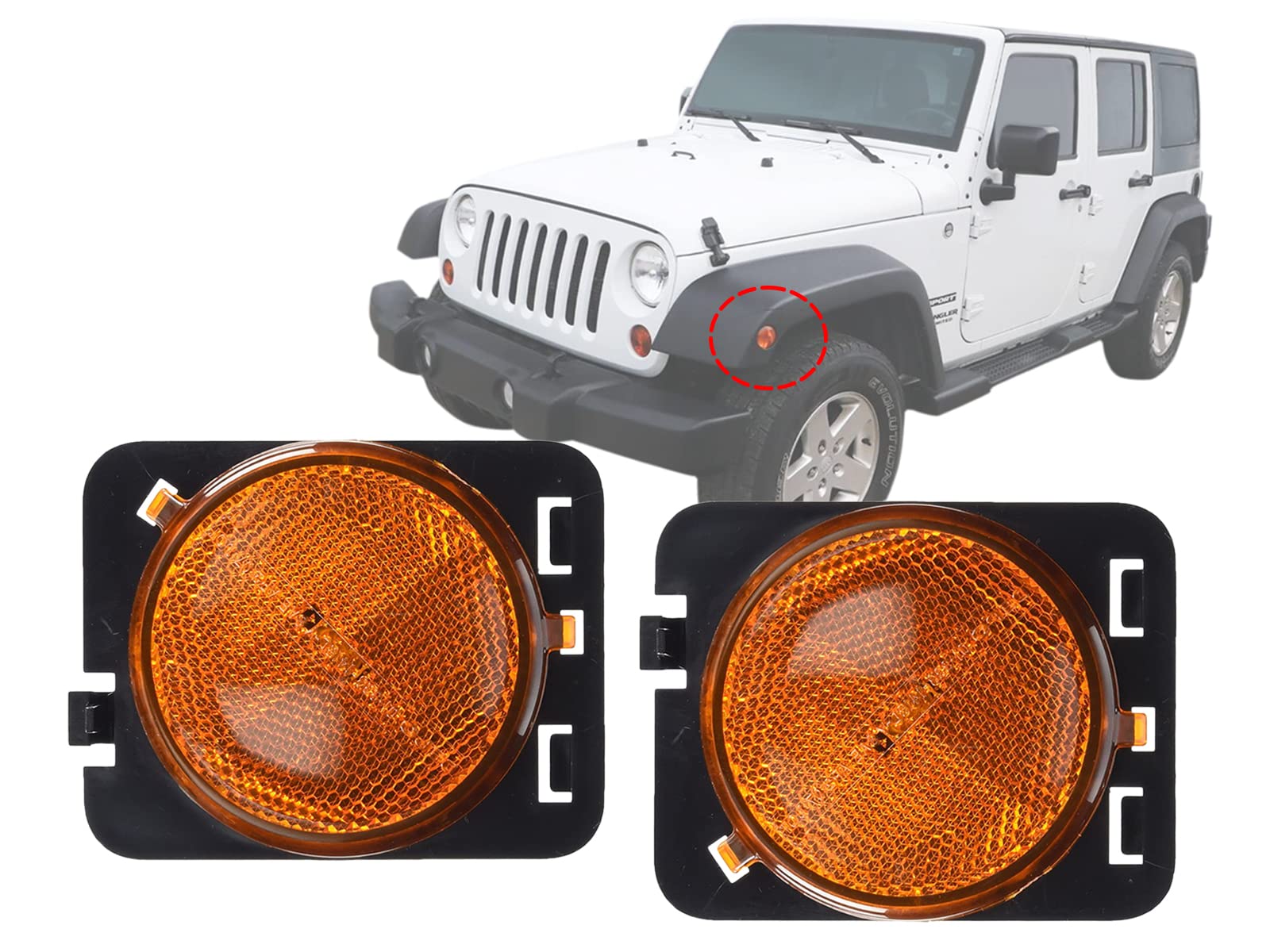 APA Replacement Side Marker Light Lamp 2007 2008 2009 2010 2011 2012 2013 2014 2015 2016 2017 2018 Wrangler with Bulbs Pair with