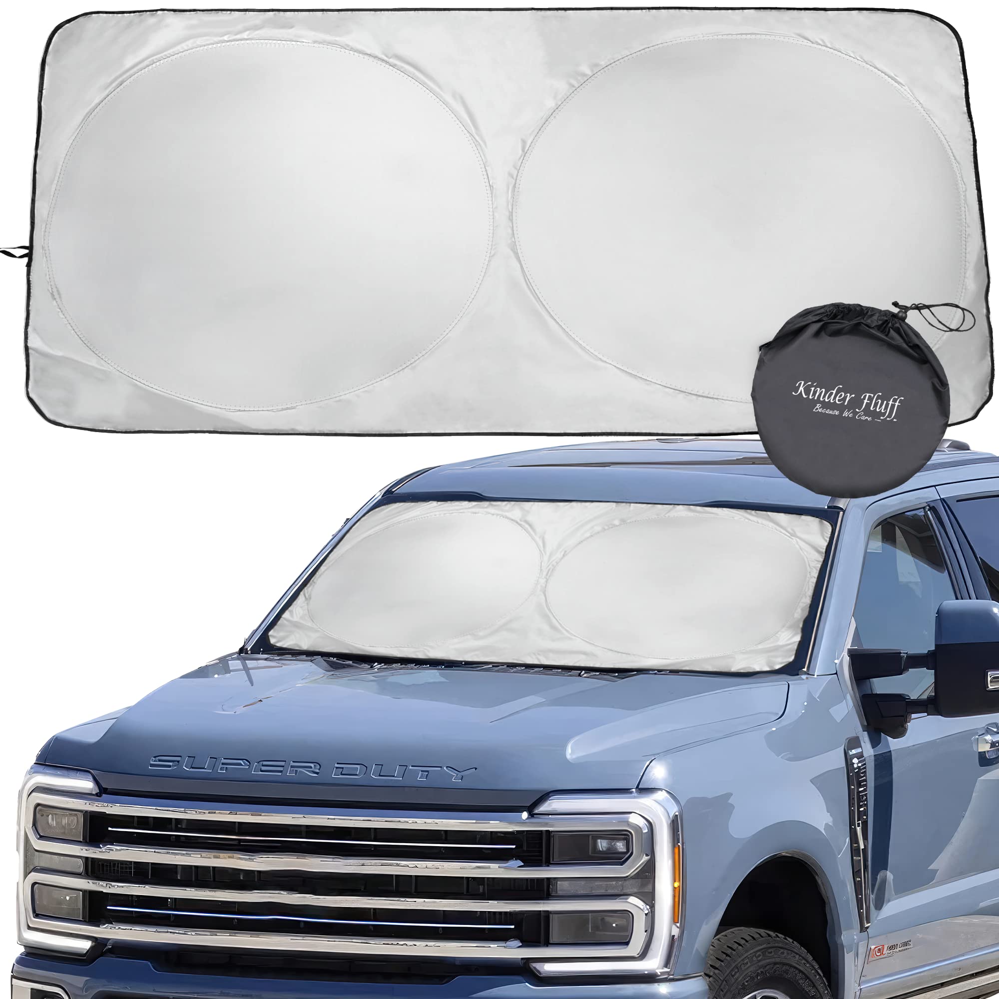 Kinder Fluff Windshield Sun Shade - The Only Certified Car Window Shades Blocking 99.9% Uvr-210T Automotive Window Sunshades As 