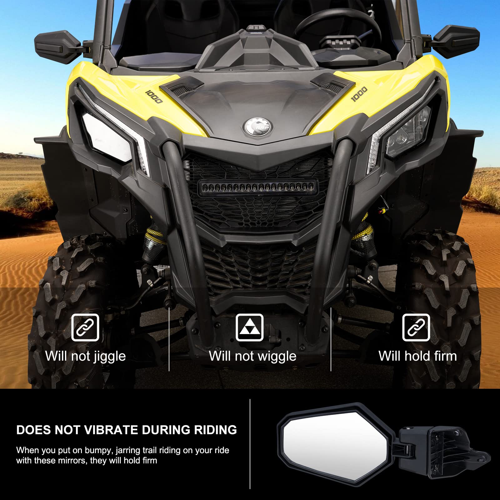 KIWI MASTER Side Mirrors Compatible for 2021-2024 Can-Am Commander, 2018-2024 Can-Am Maverick Sport/Trail Accessories Adjustable