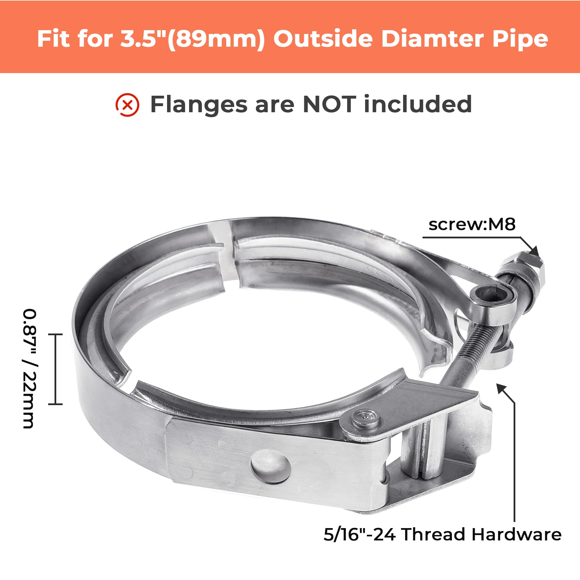 Wysiwyka 3.5 Inch Quick Release V Band Clamp 304 Stainless Steel, For Turbo Exhaust Downpipe, Racing Ford Pickup Truck Exchange