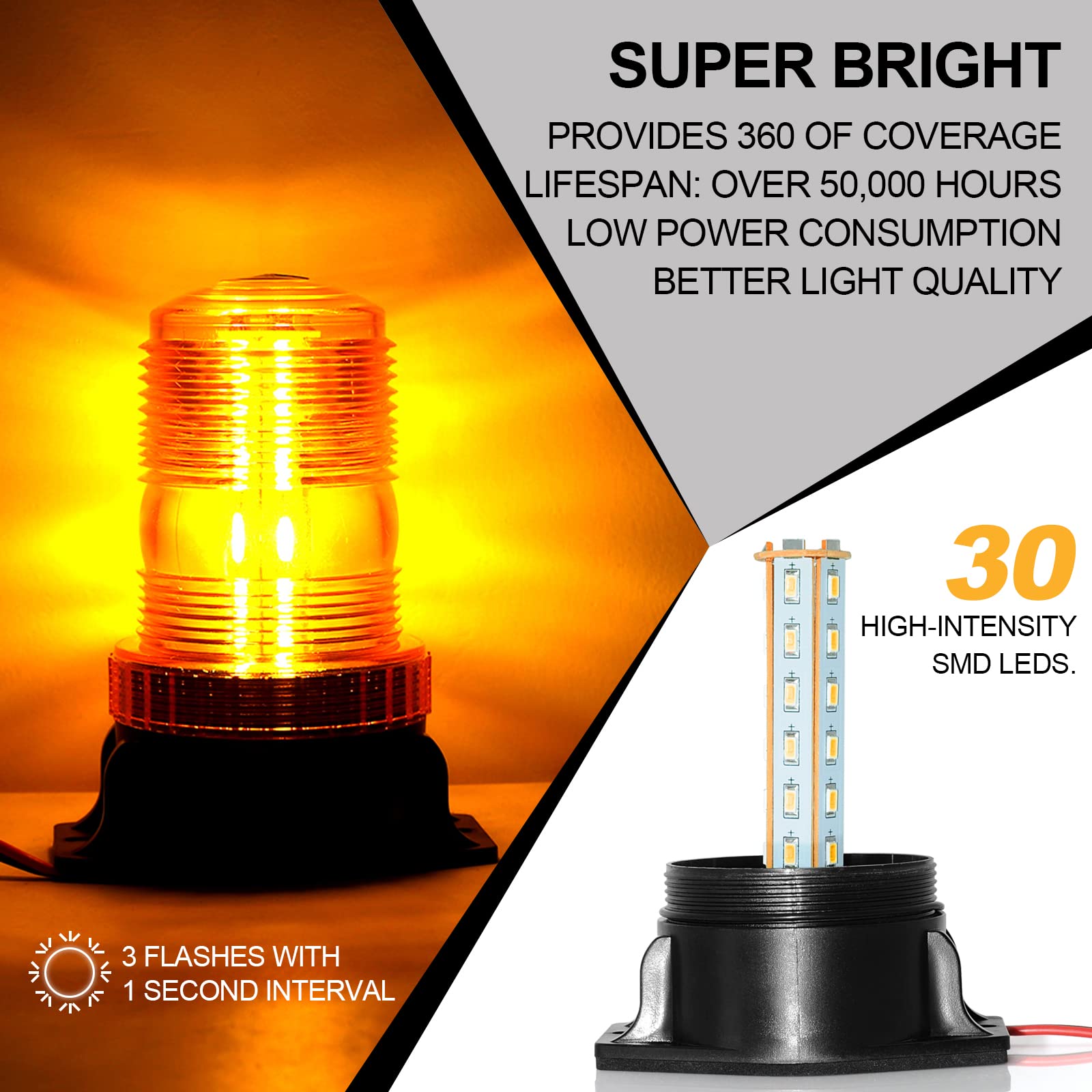 Etzone 30 Led Amber Forklift Strobe Light 30W Vehicle Roof Safety Beacon Light For 10-110V Mower, Atv, Trucks, Tractor, Golf Car